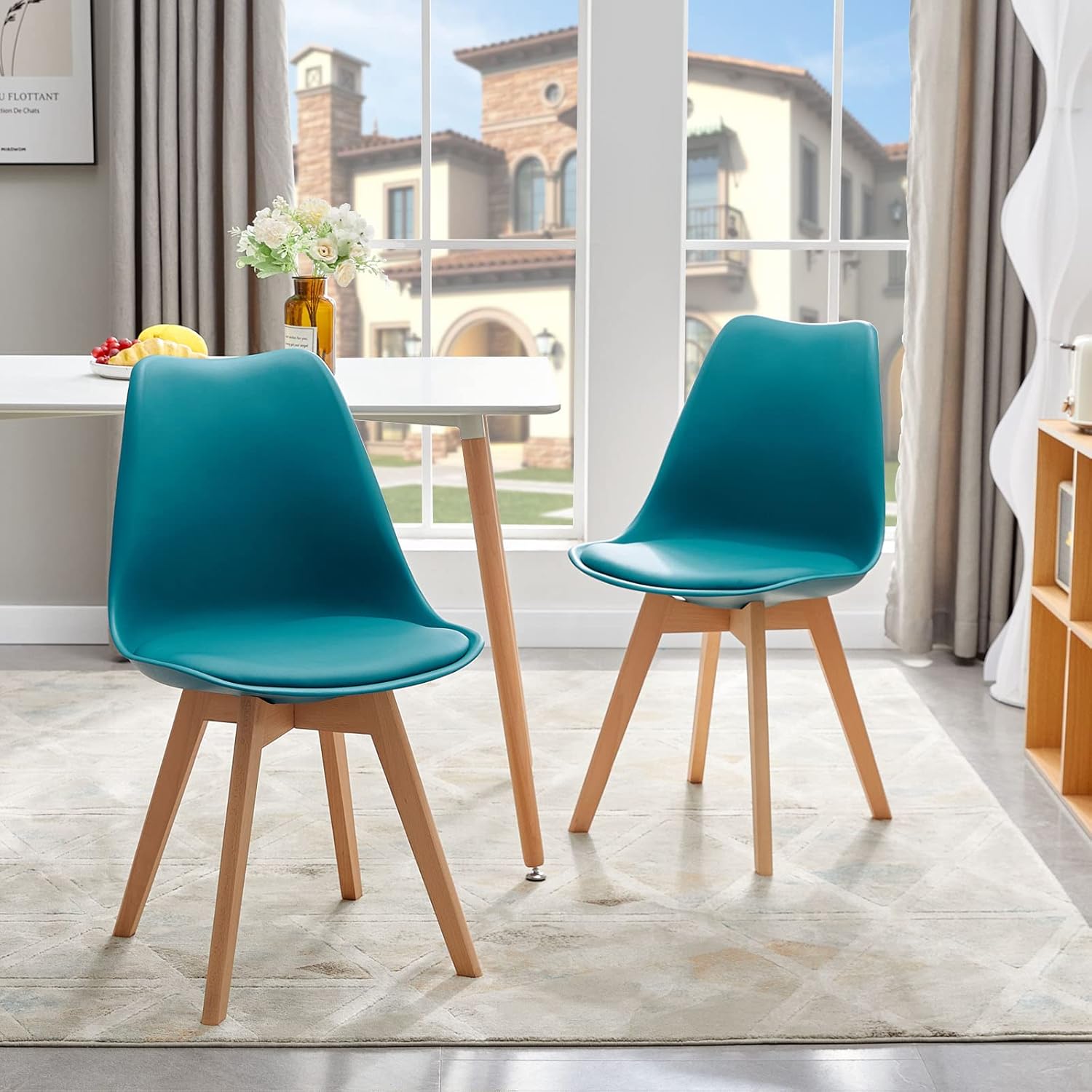 EGGREE - chaises scandinaves lot de 4 - bois hêtre - rembourrées, turquoise