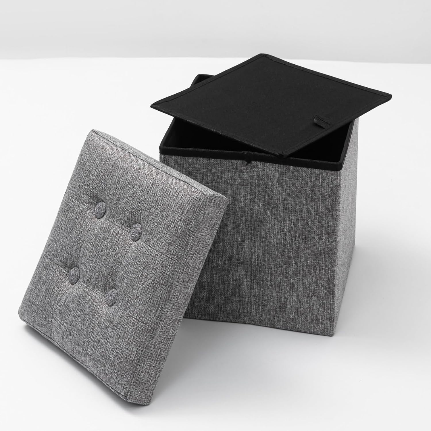 Oak & Tea - pouf coffre pliant 30x30x30cm, rangement, couvercle amovible