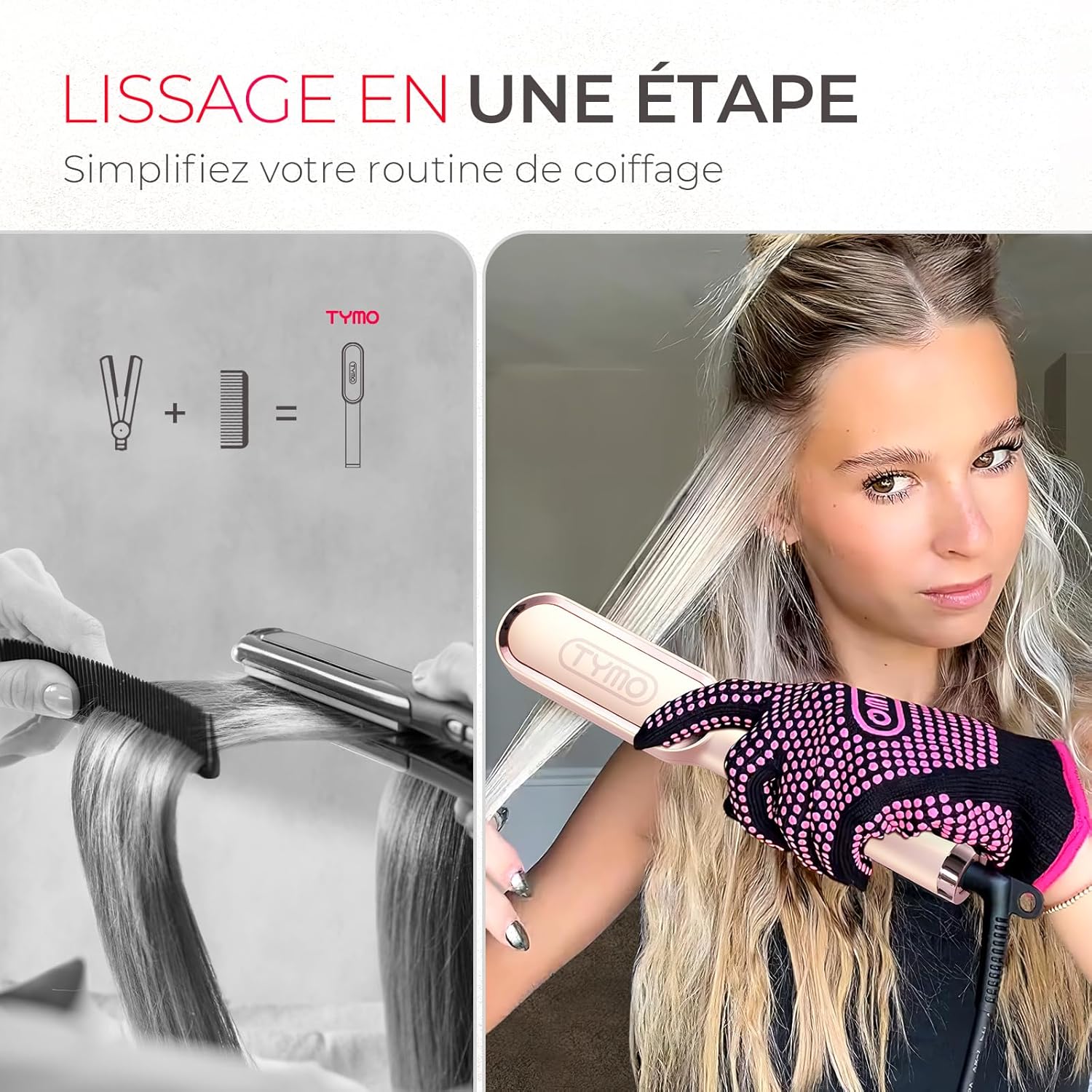 TYMO - Ring Plus - Brosse lissante, 9 températures, 120-210°C, ions négatifs, LCD, chauffe rapide, doré