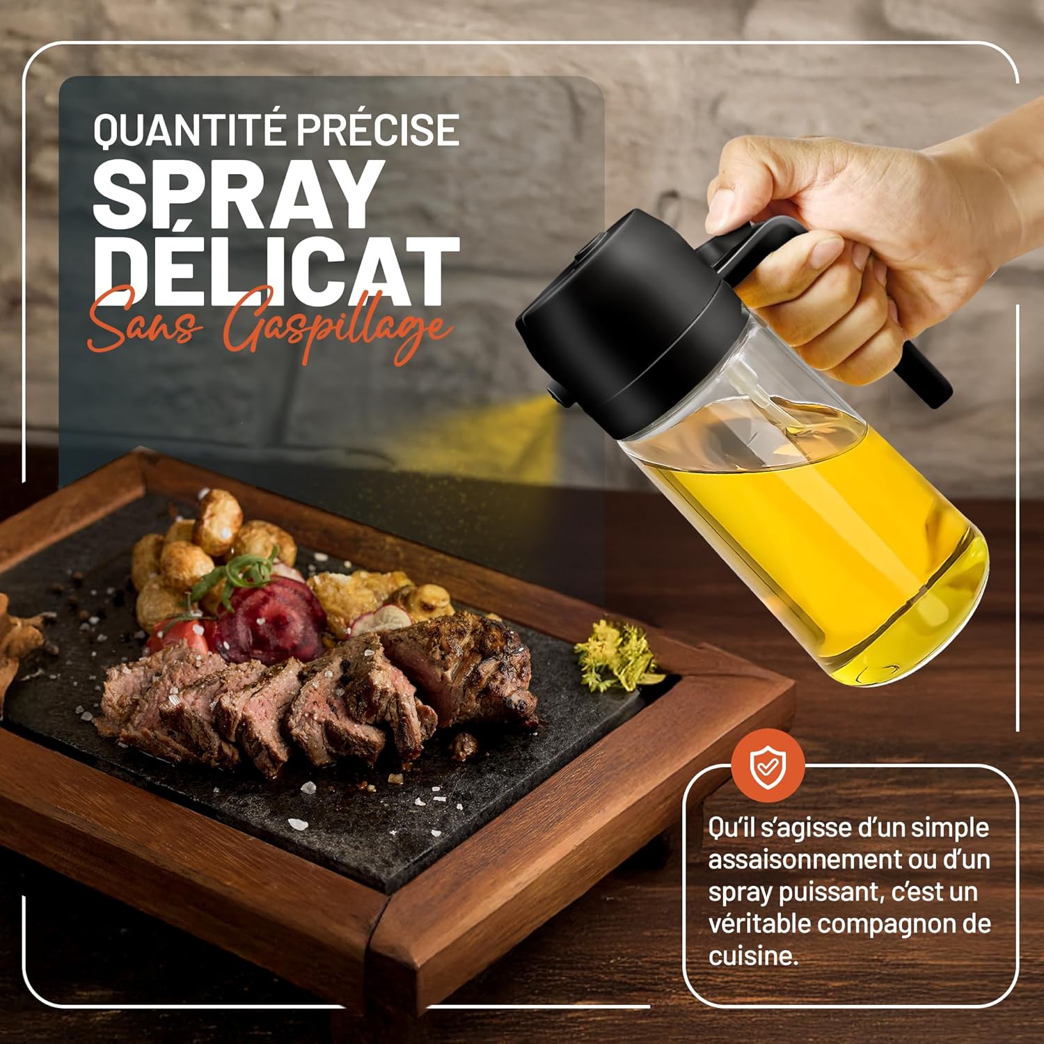 PORTENTUM - Spray huile cuisine 500ml - verre alimentaire, anti-lumière, pulvérisateur 2en1