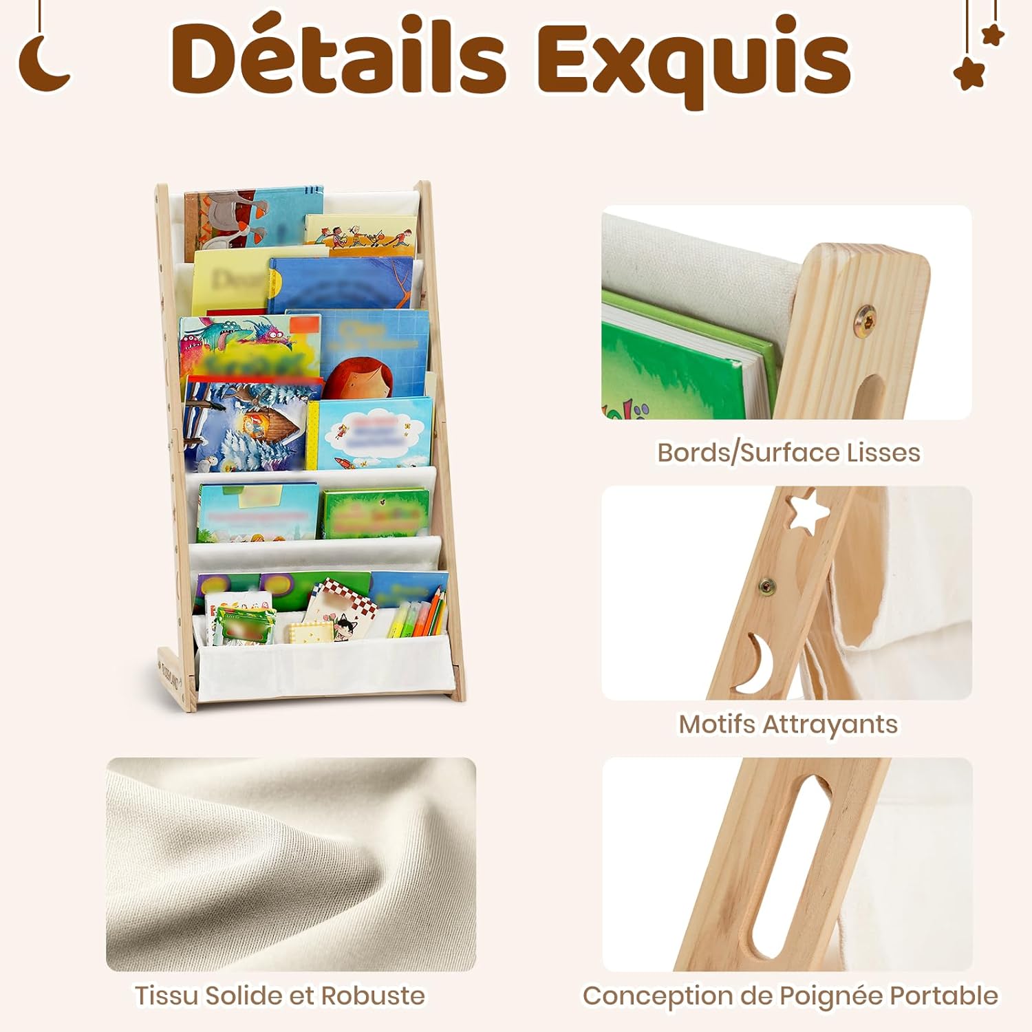 COSYLAND - Bibliothèque enfant 7 niveaux 42,5cm bois massif, stable