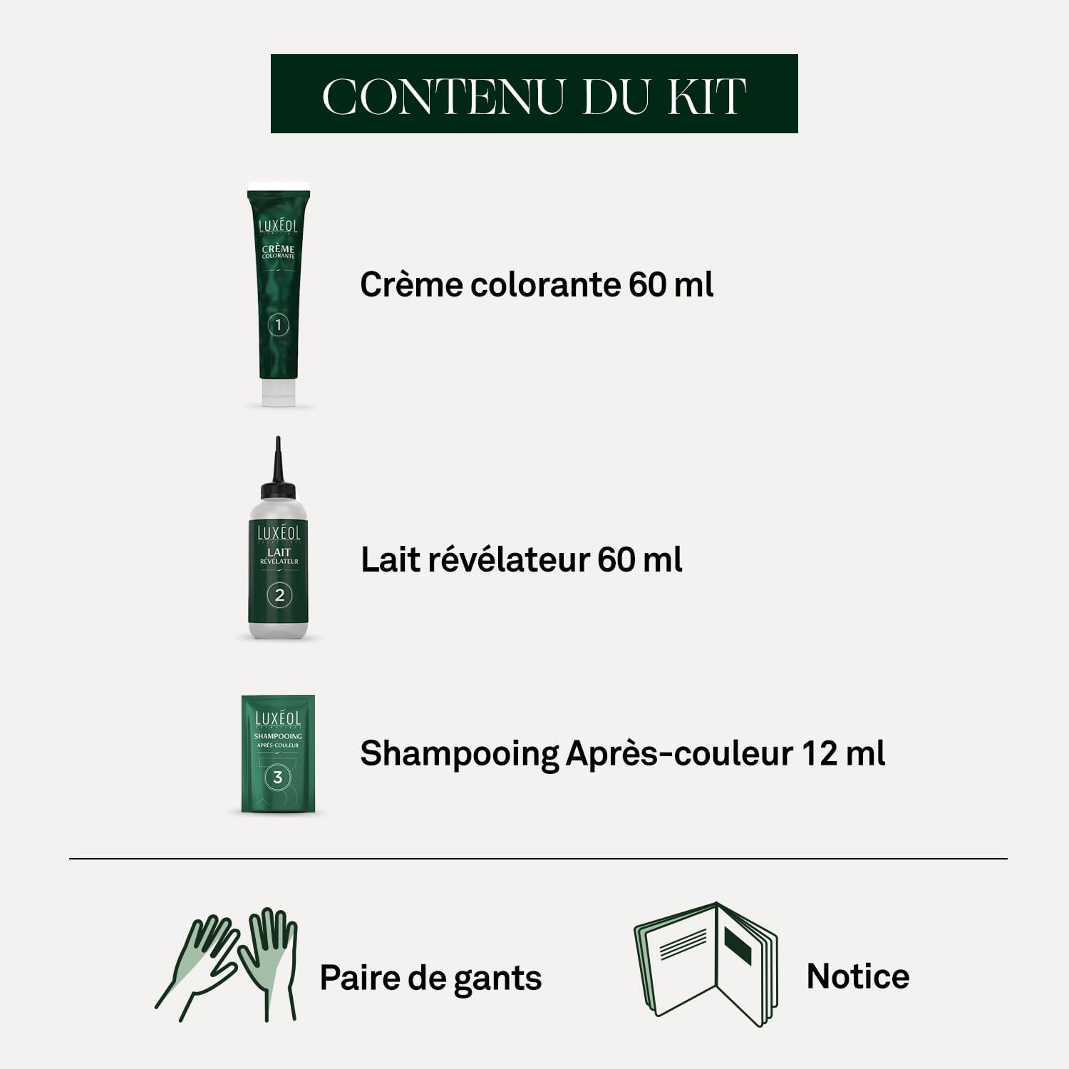 Luxéol - Coloration Permanente 1N - 60ml - Noir ébène, sans ammoniaque, couvre 100% cheveux blancs
