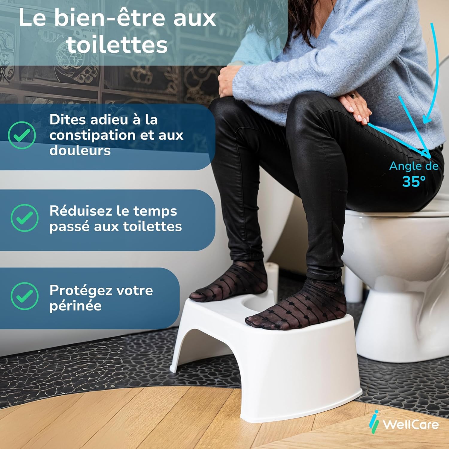 Well Care - Tabouret WC physiologique - plastique recyclé - position squat anti-constipation, adulte, fabriqué France