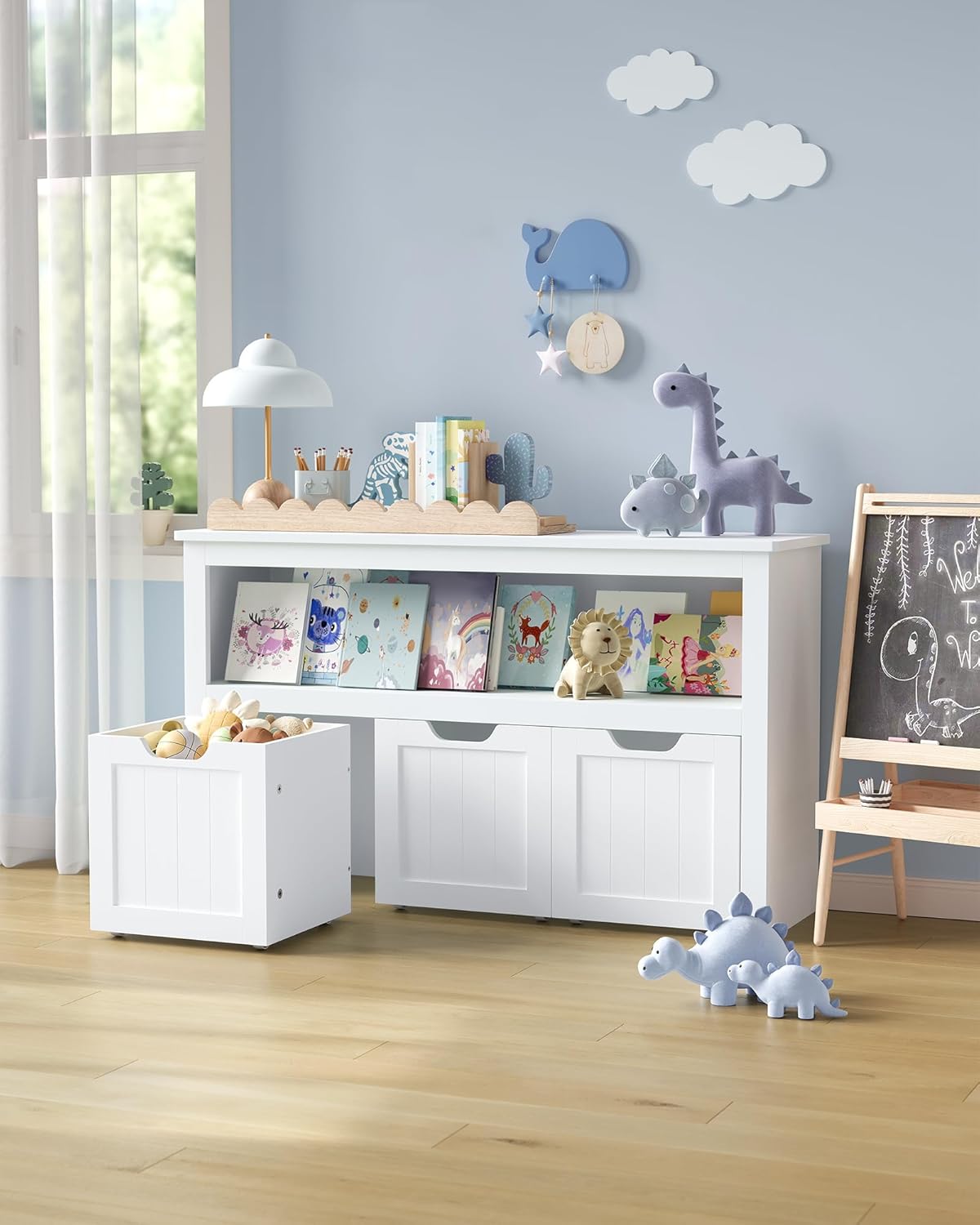 VASAGLE - meuble de rangement enfant - 30x102x60 cm - 3 bacs à roulettes, armoire blanche LHS380W01