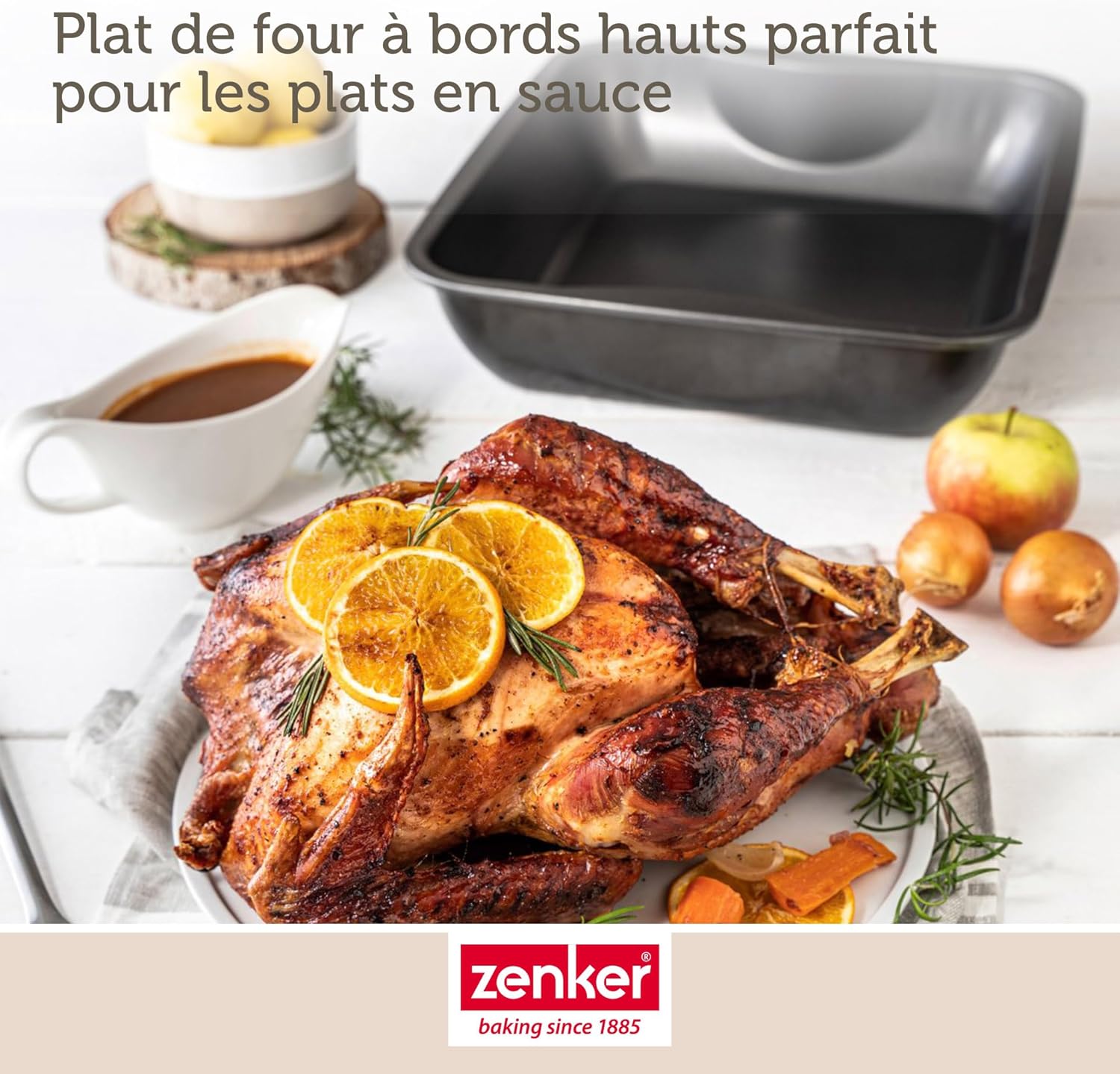 Zenker - plat à four XXL rectangle - 40x34x8 cm - acier noir, grande capacité, 7201
