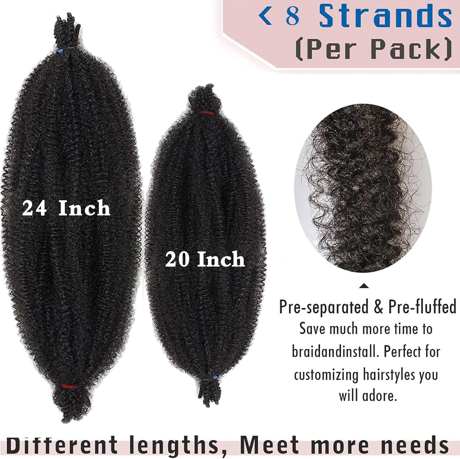 Xtrend - cheveux afro torsadés, 61 cm, synthétiques, lot de 8, 1B#