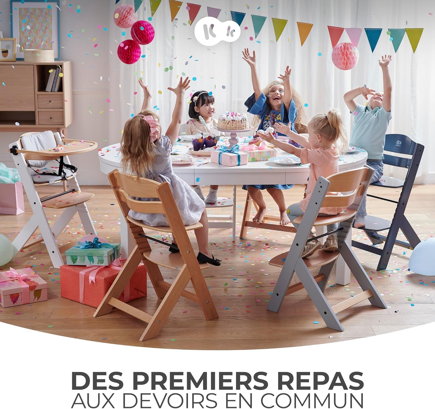 Kinderkraft - ENOCK - chaise 2-en-1 réglable, bois, harnais 3pts, 35kg, Blanc