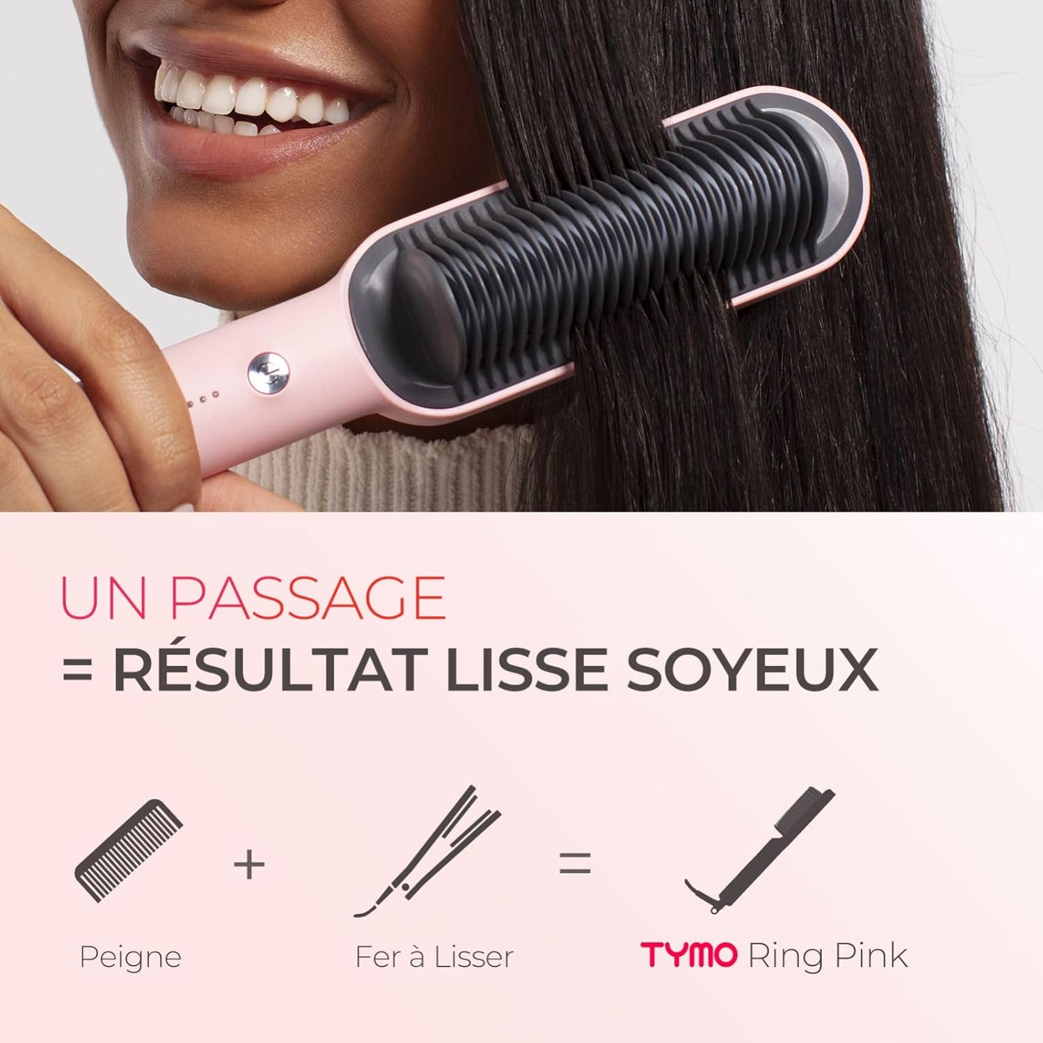 TYMO - Brosse lissante anneau, 5 températures, chauffe rapide, anti-brûlure