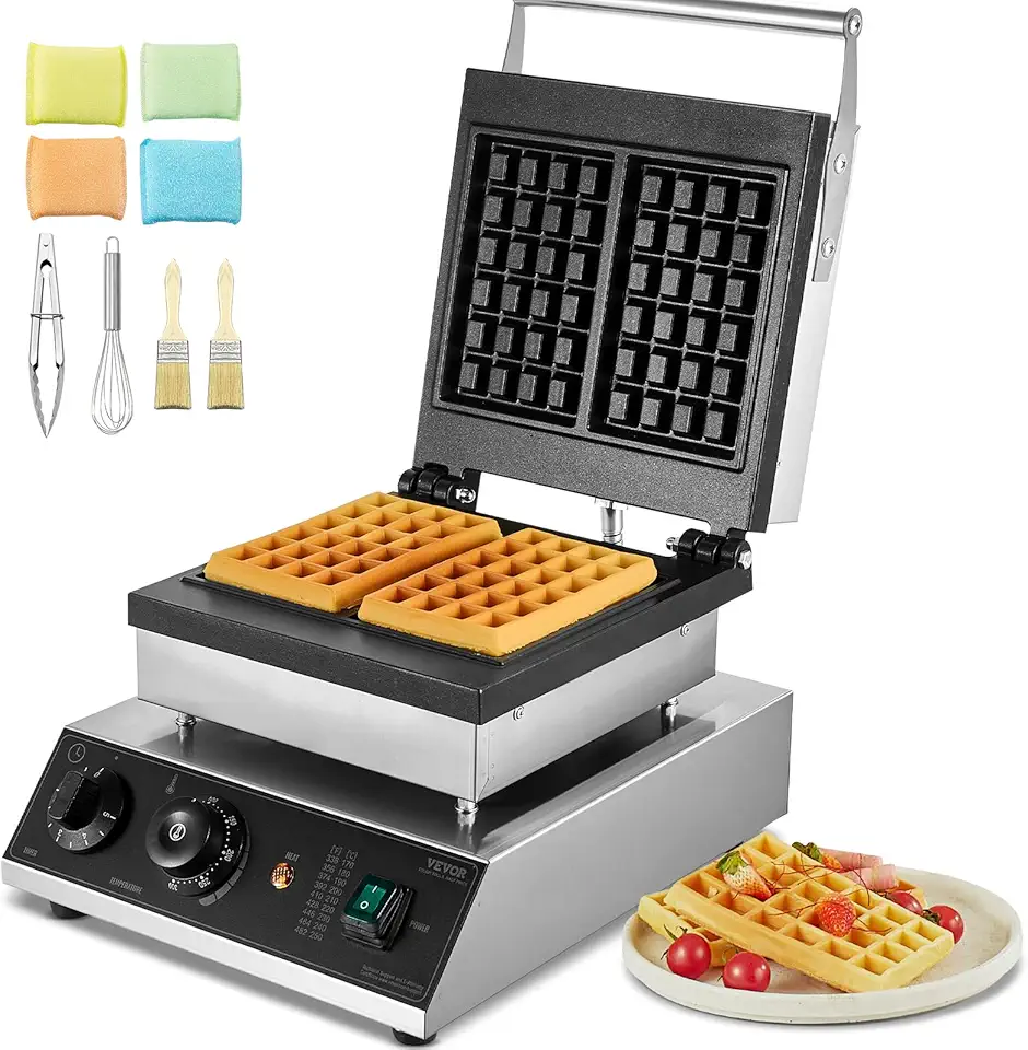 VEVOR - gaufrier commercial inox - 2 plaques, 2000W, contrôle temps/température