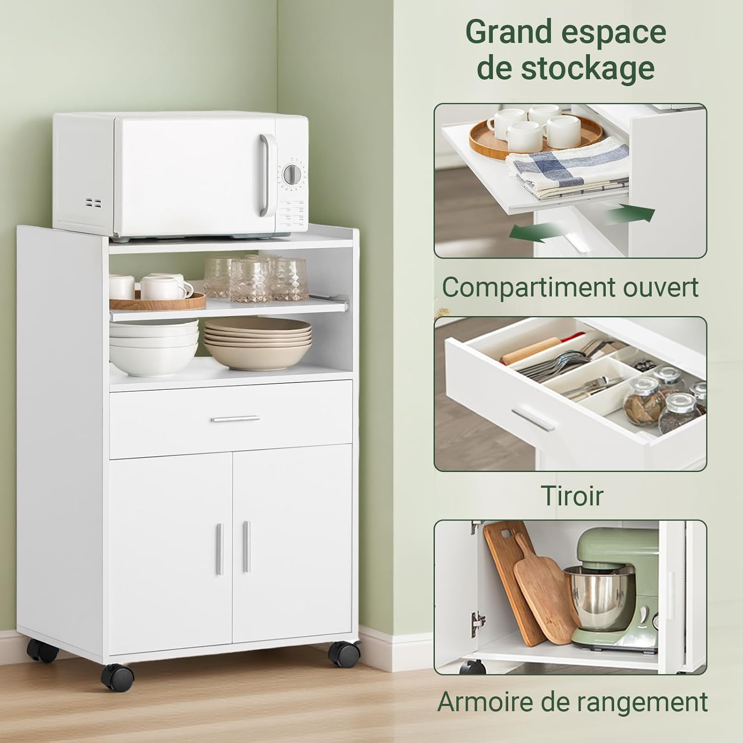 SoBuy - Chariot cuisine Extensible - 92x59x40cm - Blanc, rangement, FSB09-W