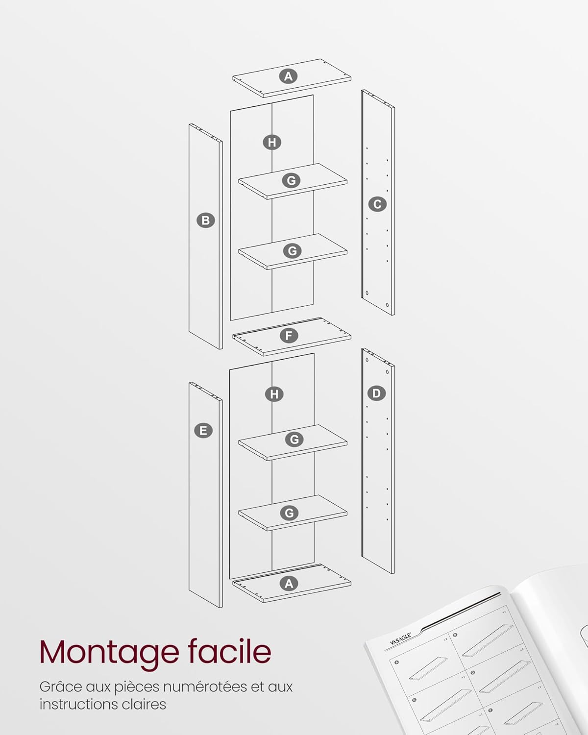 VASAGLE - Bibliothèque 6 niveaux 24x40x178,5 cm, rangement ouvert, marron rustique LBC167K01