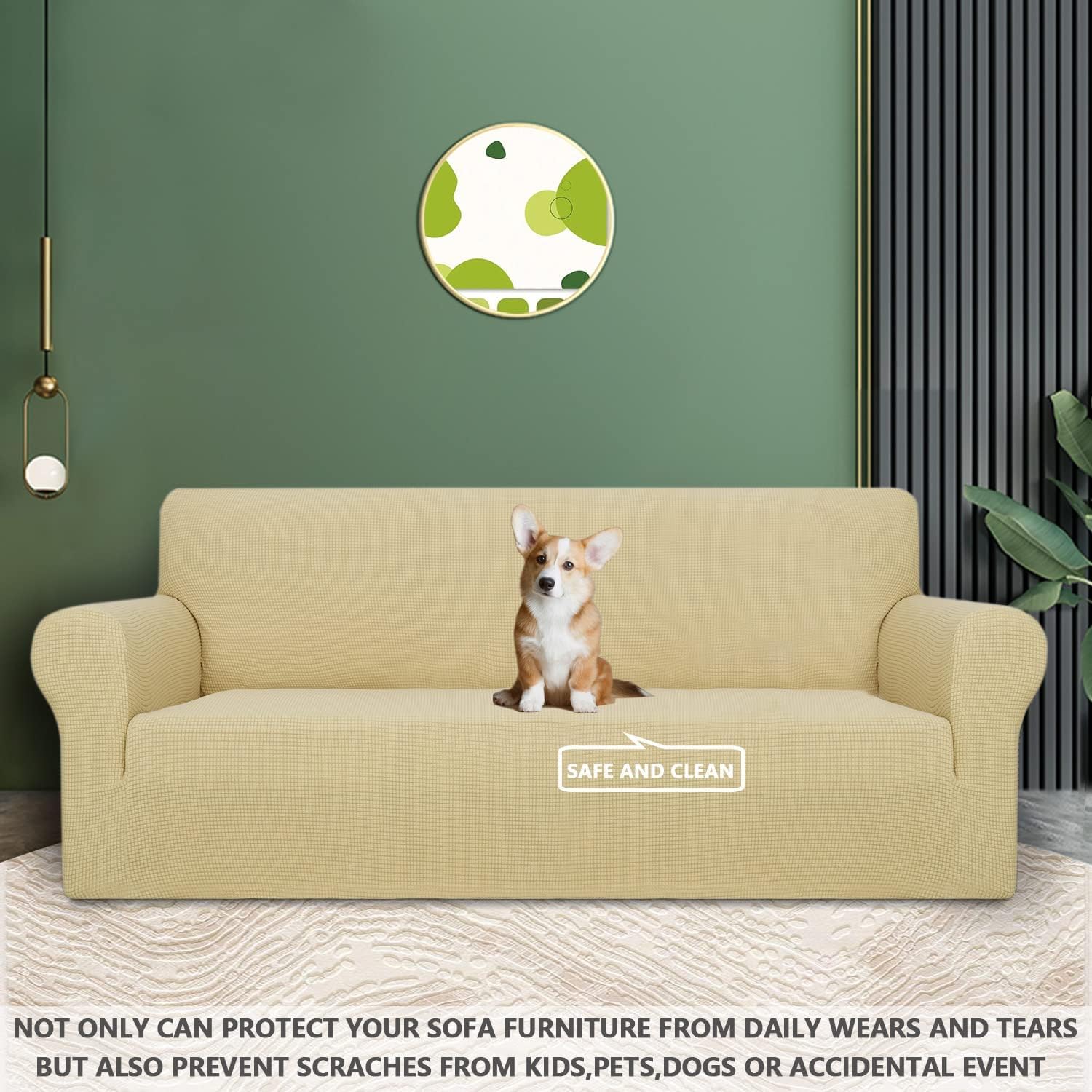 Housse de canapé 3 places - extensible, antidérapante, lavable, beige