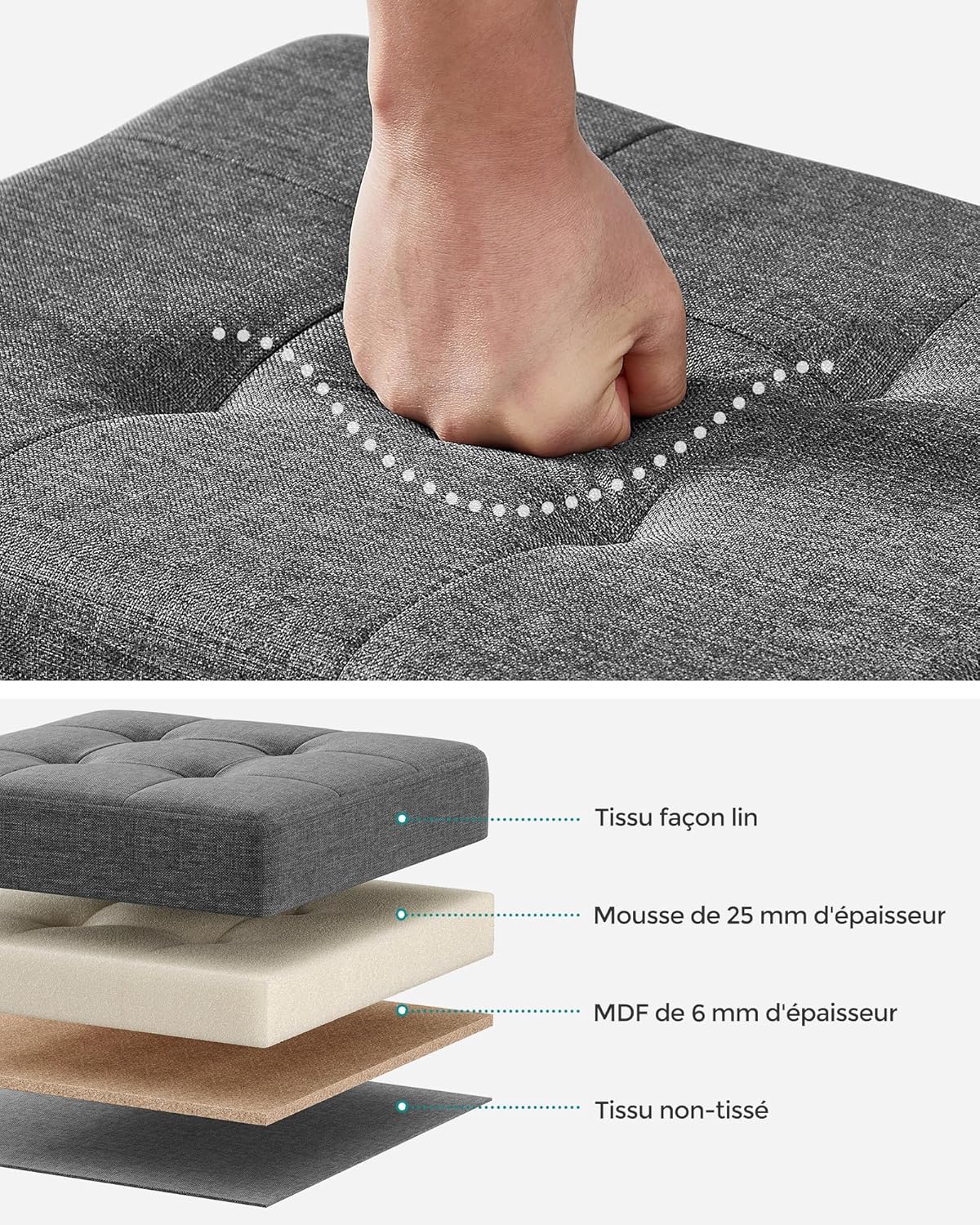 SONGMICS - Tabouret pliable 32x40x33,5 cm, rangement, 300 kg, LSF012G11