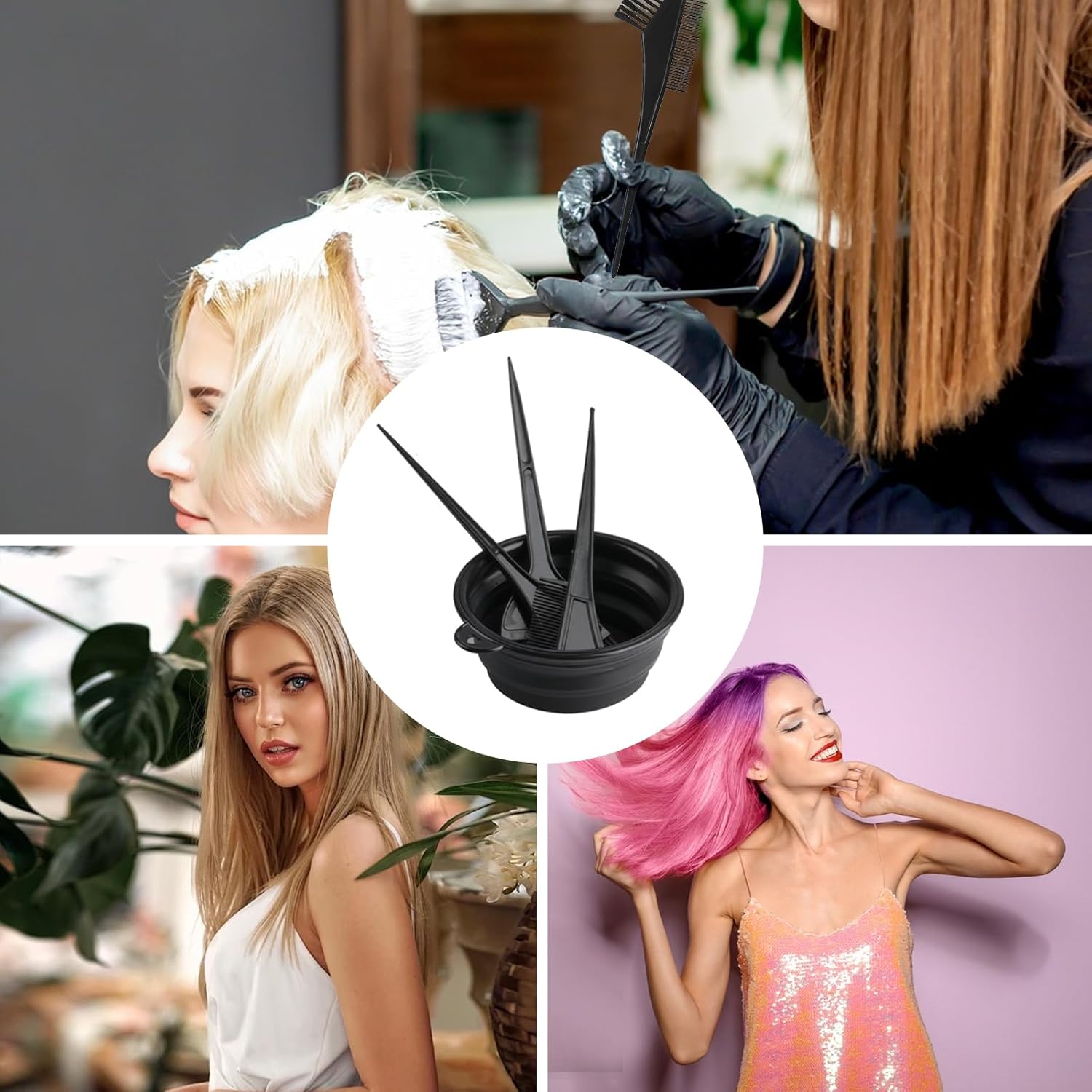 Ensemble de coloration cheveux - 10 pièces - bol, pinceaux, gants, accessoires