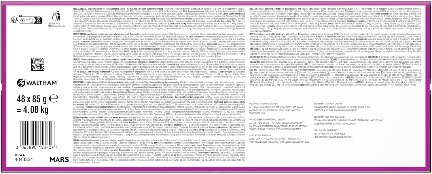 WHISKAS - Repas La Carte Mixte - 48 sachets - pâtée adulte chat stérilisé, 4 variétés