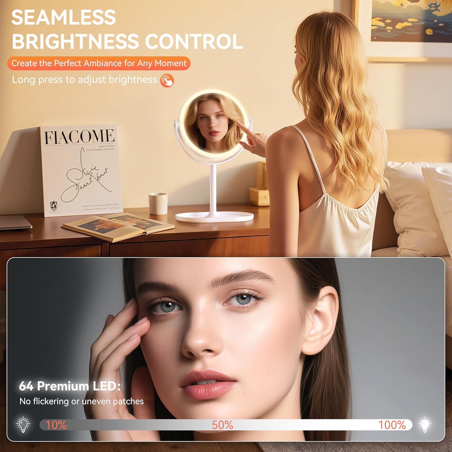 Auxmir - miroir de maquillage LED 30X/1X, 3 couleurs, rotation 360°, tactile