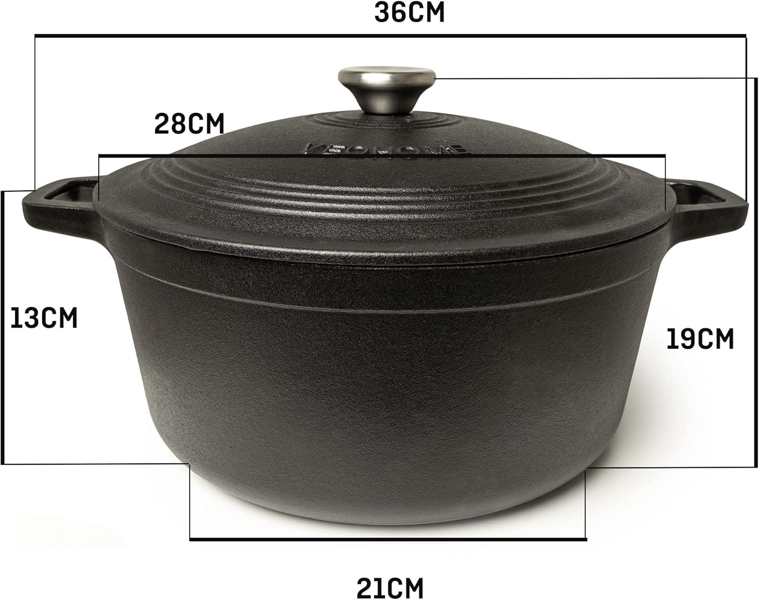VeoHome - cocotte fonte émaillée - 28 cm 6L - induction, four, couvercle relief
