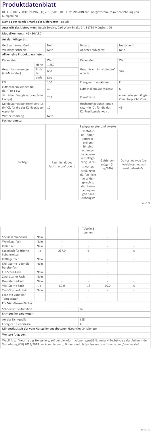 Bosch - KGN36VLED Série 4 - 186x60 cm - 326L - inox, KGN36VLED