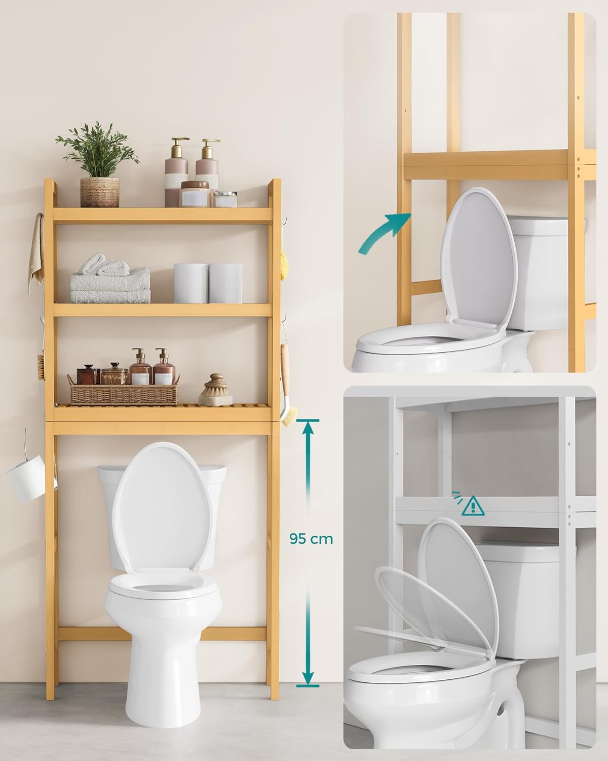 SONGMICS - étagère WC 3 niveaux - rangement ajustable compact - BTS001N01
