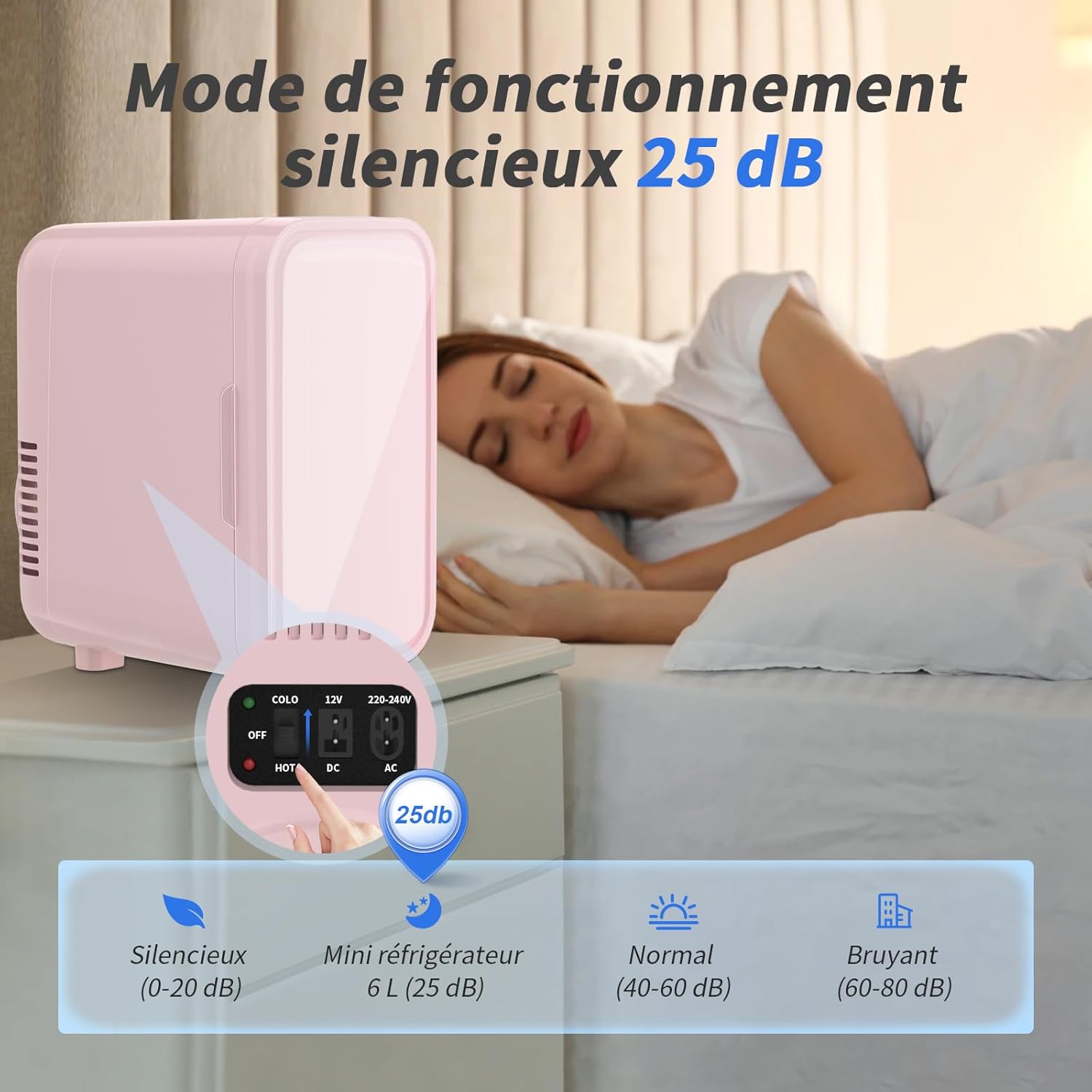 YASHE - Mini réfrigérateur 6L - portable AC/DC, 8 canettes, rose