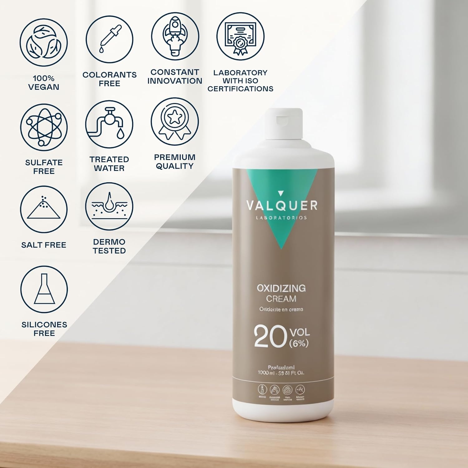 VALQUER - Eau Oxygénée 20 Volumes - 1L - crème oxydante 6%, vegan