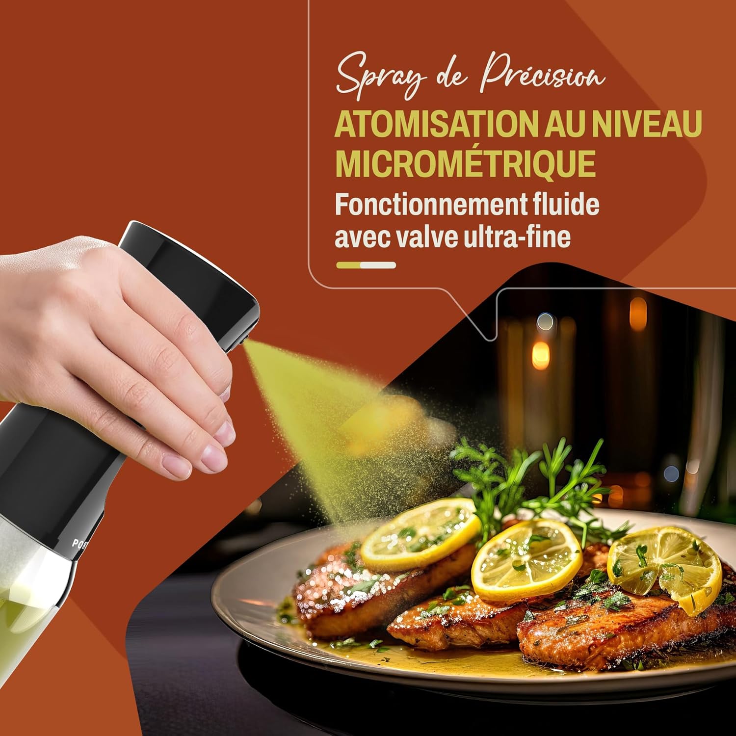 PORTENTUM - Pulvérisateur d'huile Premium 300ml - Verre anti-goutte, distributeur cuisine