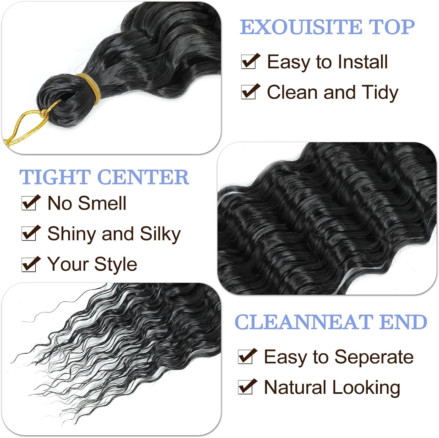 Extensions cheveux - Deep Twist Ocean Wave - 22 pouces, lot de 3, synthétique bouclé