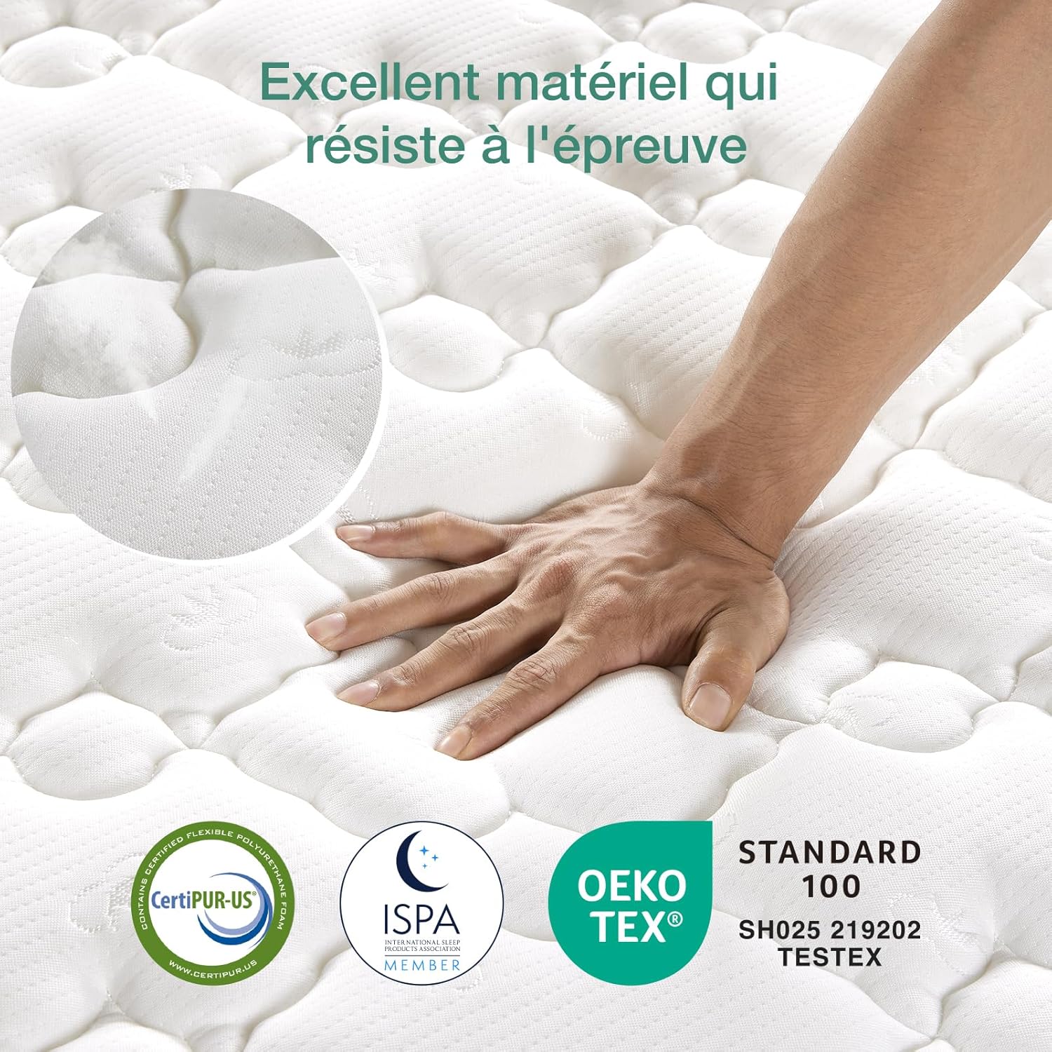 Novilla - hybride 3 zones, 140x190 cm, ressorts ensachés, ferme, Oeko-Tex