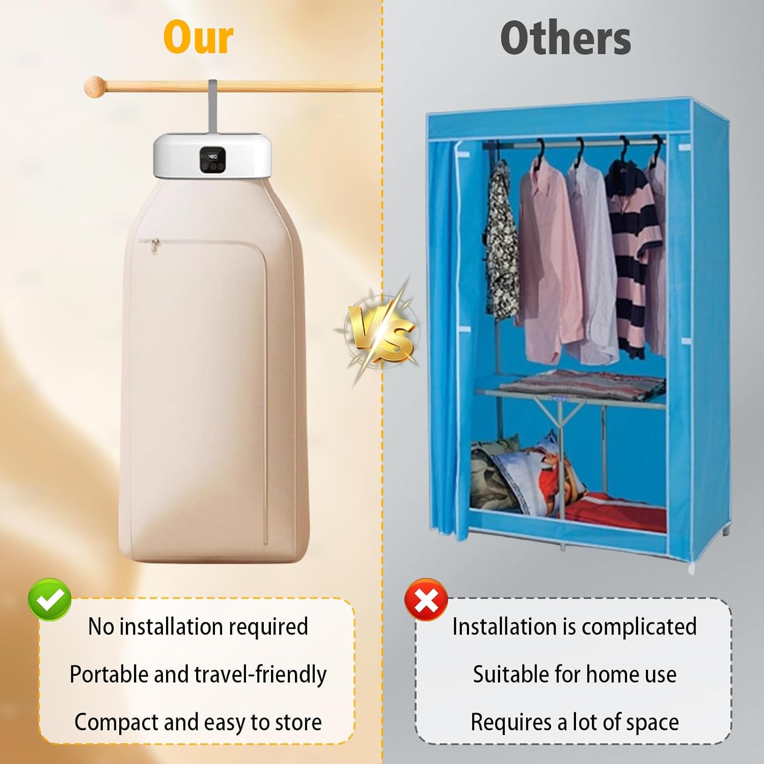 Sèche-linge électrique portable - pliable, minuterie 8h, UV, LED, PTC, idéal maison/voyage