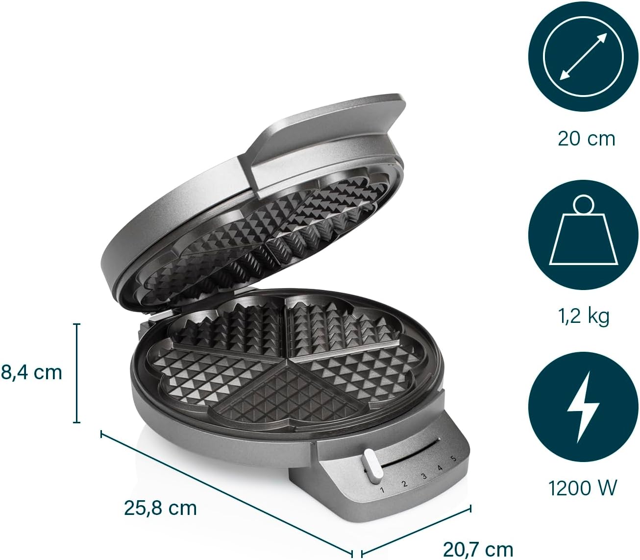 Princess - Gaufrier Deluxe - 5 coeurs, 1200W, inox - 132380