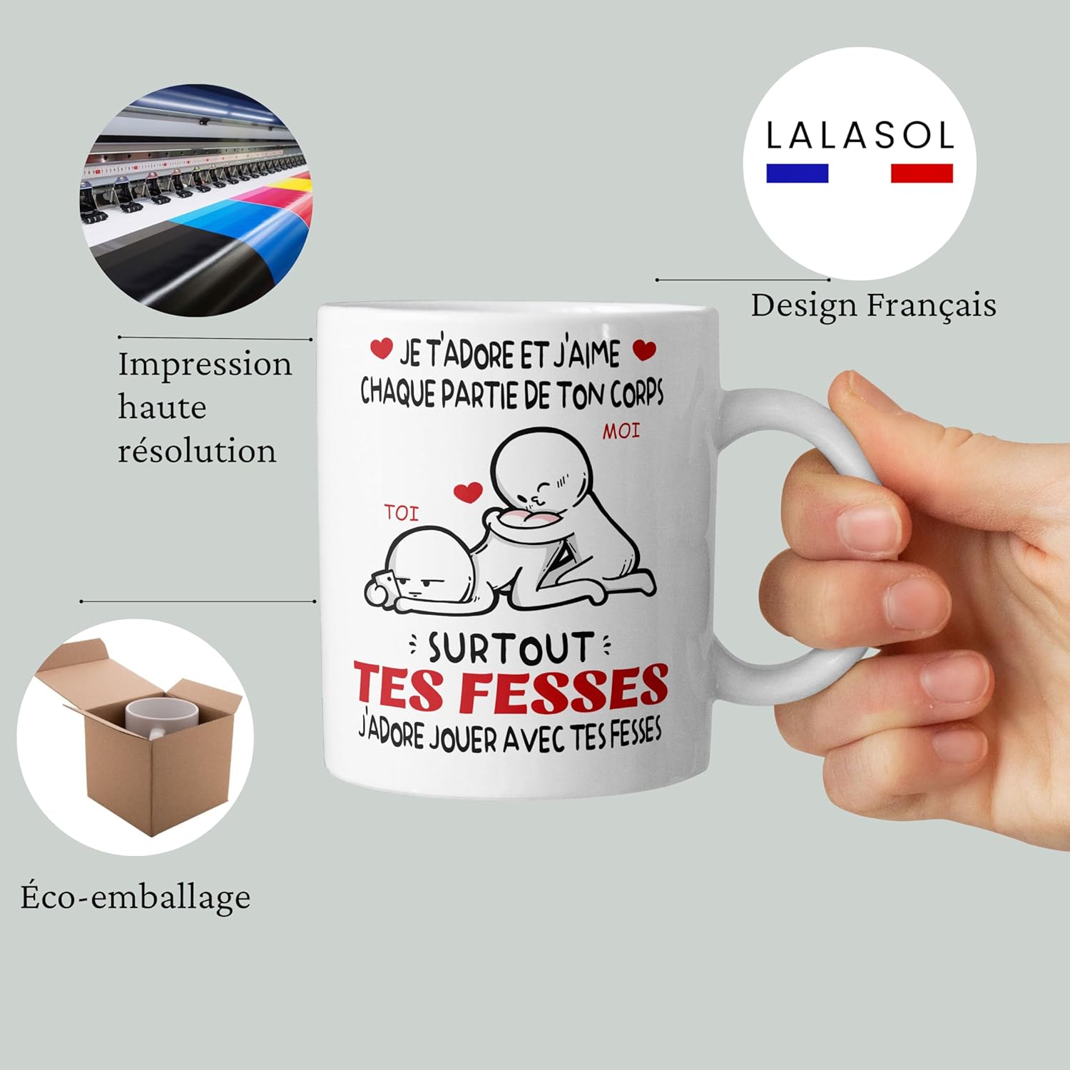 Mug - tasse couple humour cadeau original amoureux, 325ml, céramique