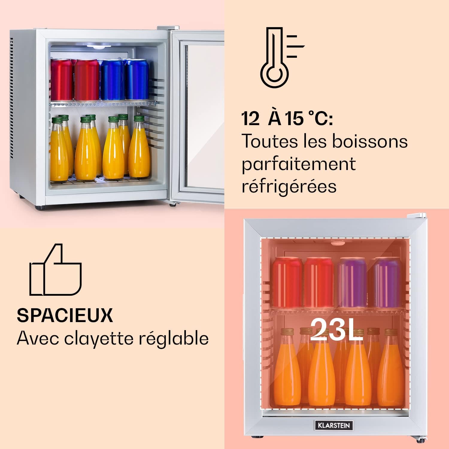 Klarstein - Brooklyn - 23L mini frigo bar, porte vitrée, silencieux
