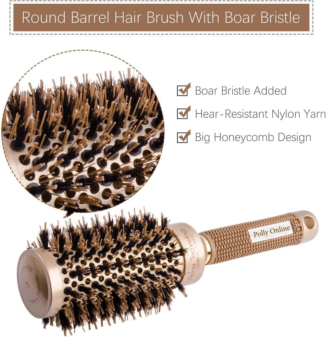 Brosse à cheveux - ronde sanglier ionique - antistatique, séchage, lissage
