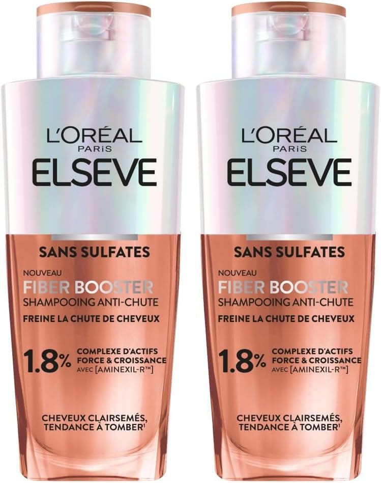 L'Oréal Paris - Elseve Fiber Booster - 2x200ml - Shampooing anti-chute sans sulfates, redensifiant, Aminexil-R