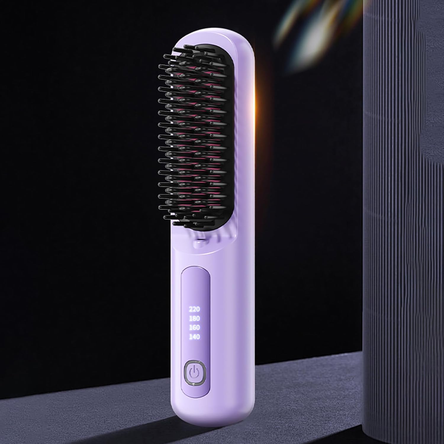Brosse chauffante cheveux courts - 3 niveaux chauffe, écran LED, USB, compacte, violet