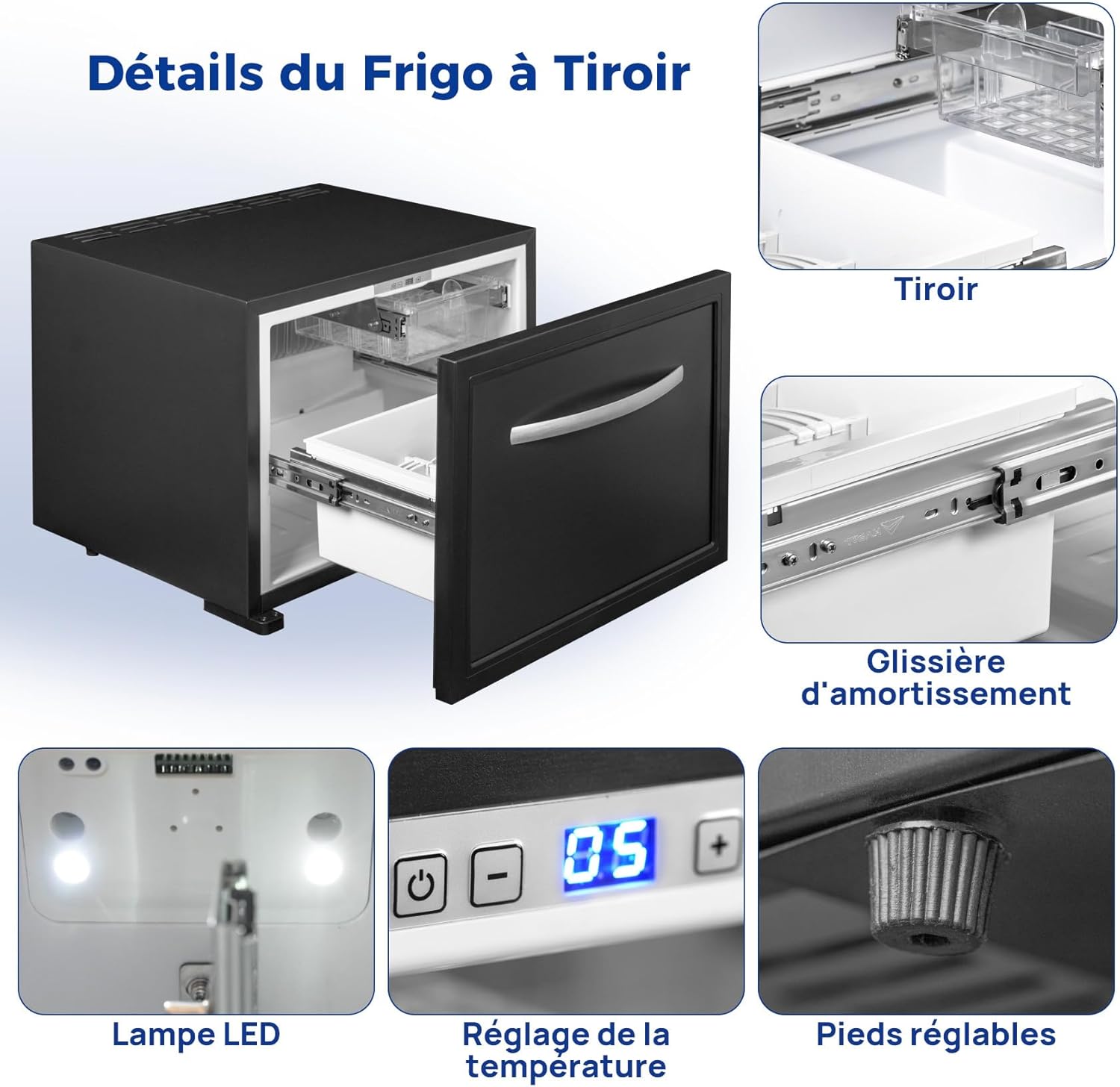 Smad - frigo tiroir camping car 45L - 55x50,8x42cm - 12V, 0-15°C, glacière tiroir