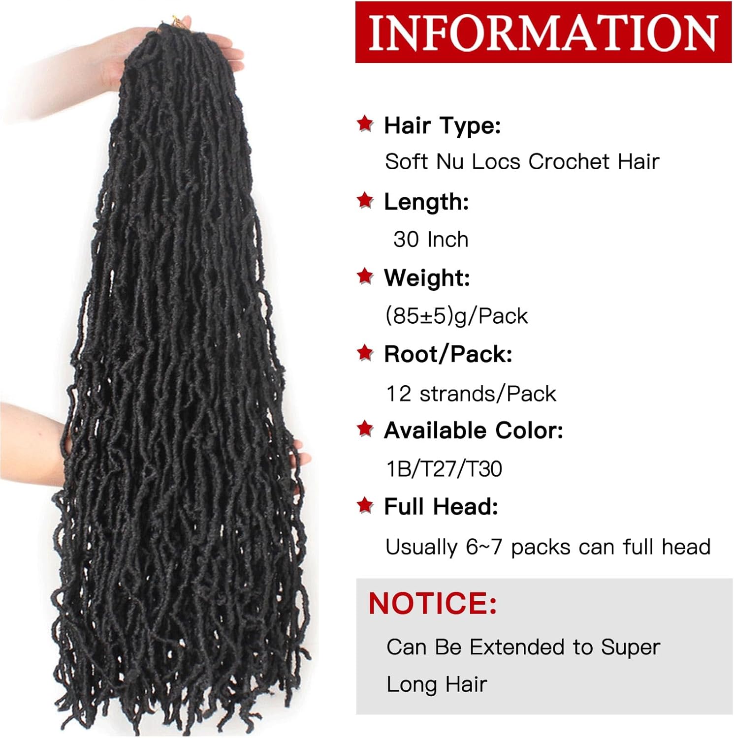 Xtrend - 7 Packs Nu Faux Locs - 30 pouces - long, brun foncé, pré-bouclé