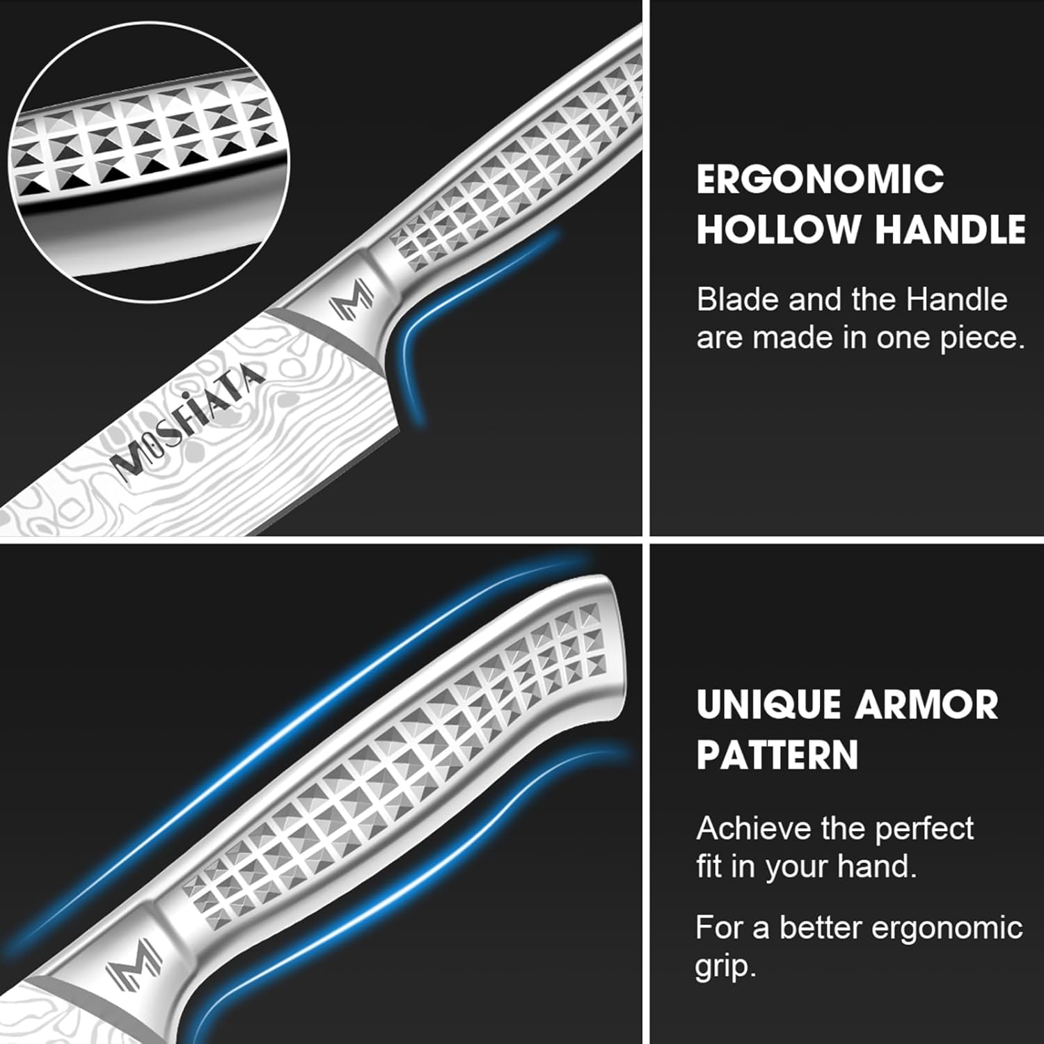 MOSFiATA - Lot 12 couteaux chef inox, étui, aiguisoir, sac transport