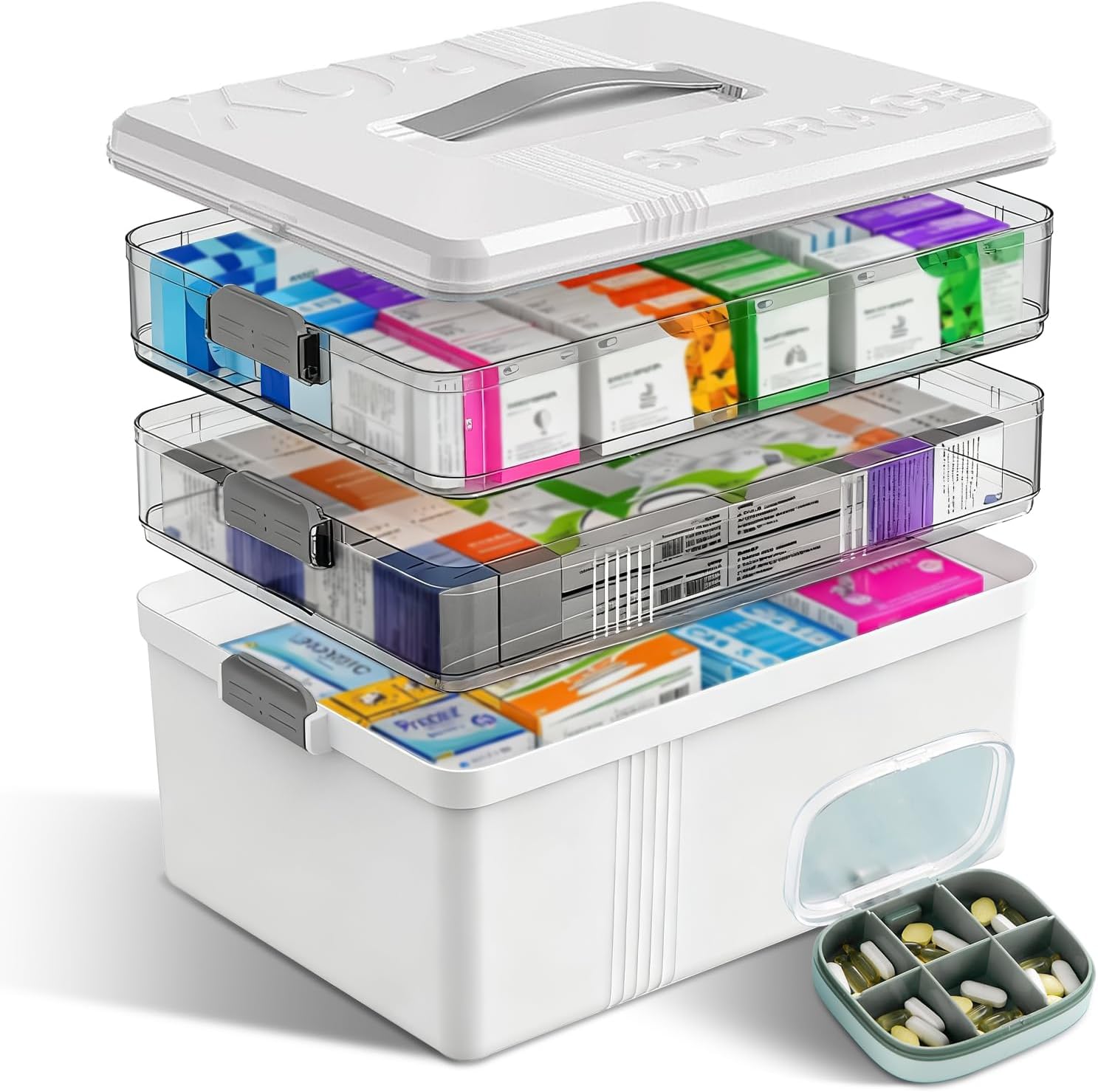 Starward - Boîte pharmacie 3 étages, plateau amovible, petit pots, blanc