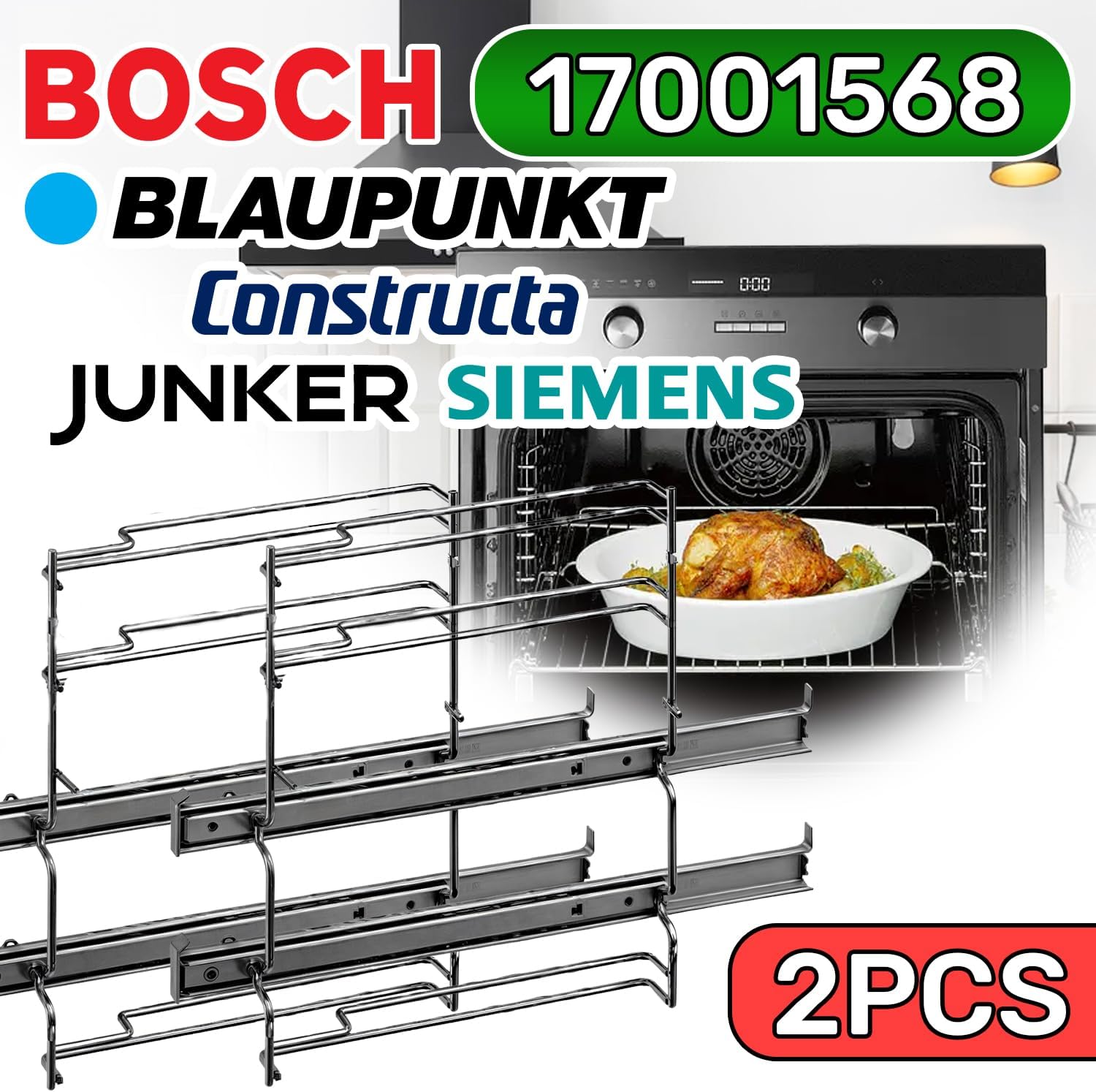 Rails Telescopiques pour Four Encastrable 2 Niveaux avec le Code Original 17001568 pour Bosch - Garantie de 5 Ans - MADE IN GERMANY - ONIX TECH