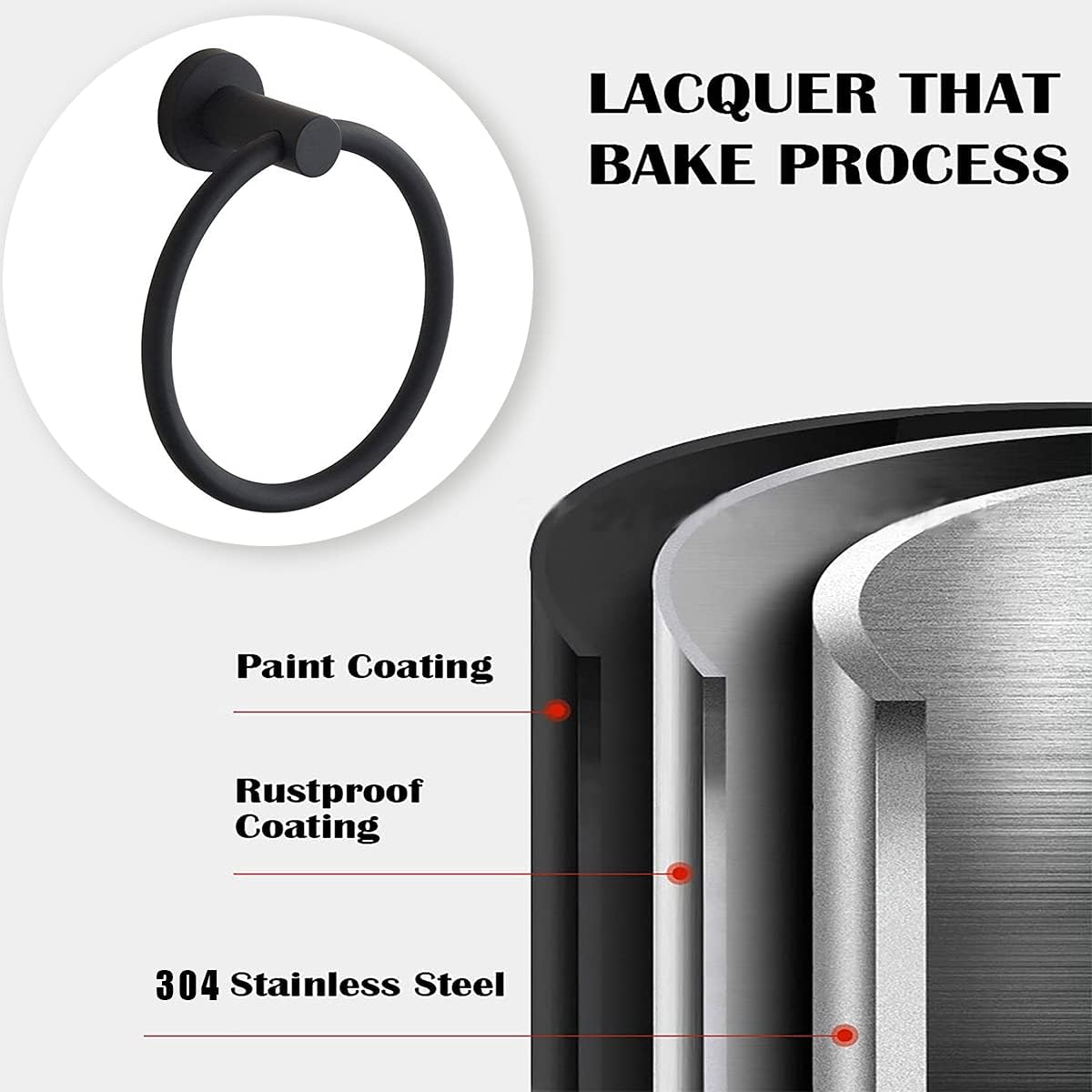 Porte-serviettes mural rond, acier inox 304, noir givré, salle de bain