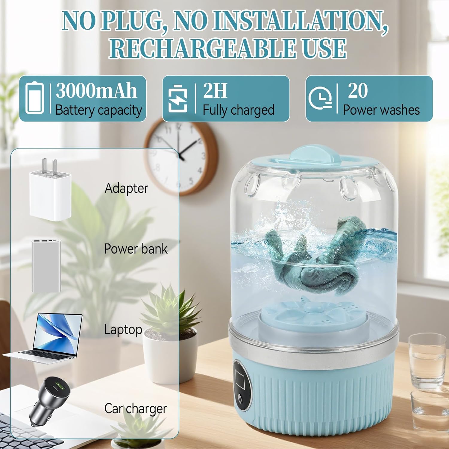 Mini machine à laver portable – compacte, sans fil, 2 modes, idéal sous-vêtements