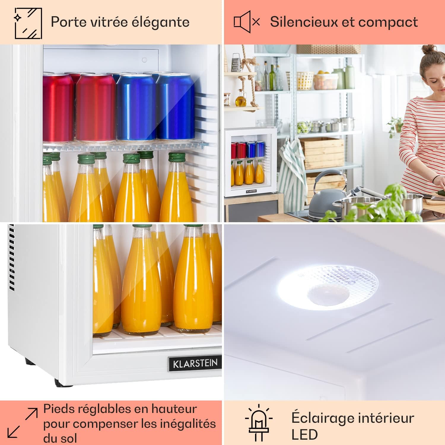 Klarstein - Brooklyn - mini frigo 23L, porte vitrée, 12-18°C, silencieux