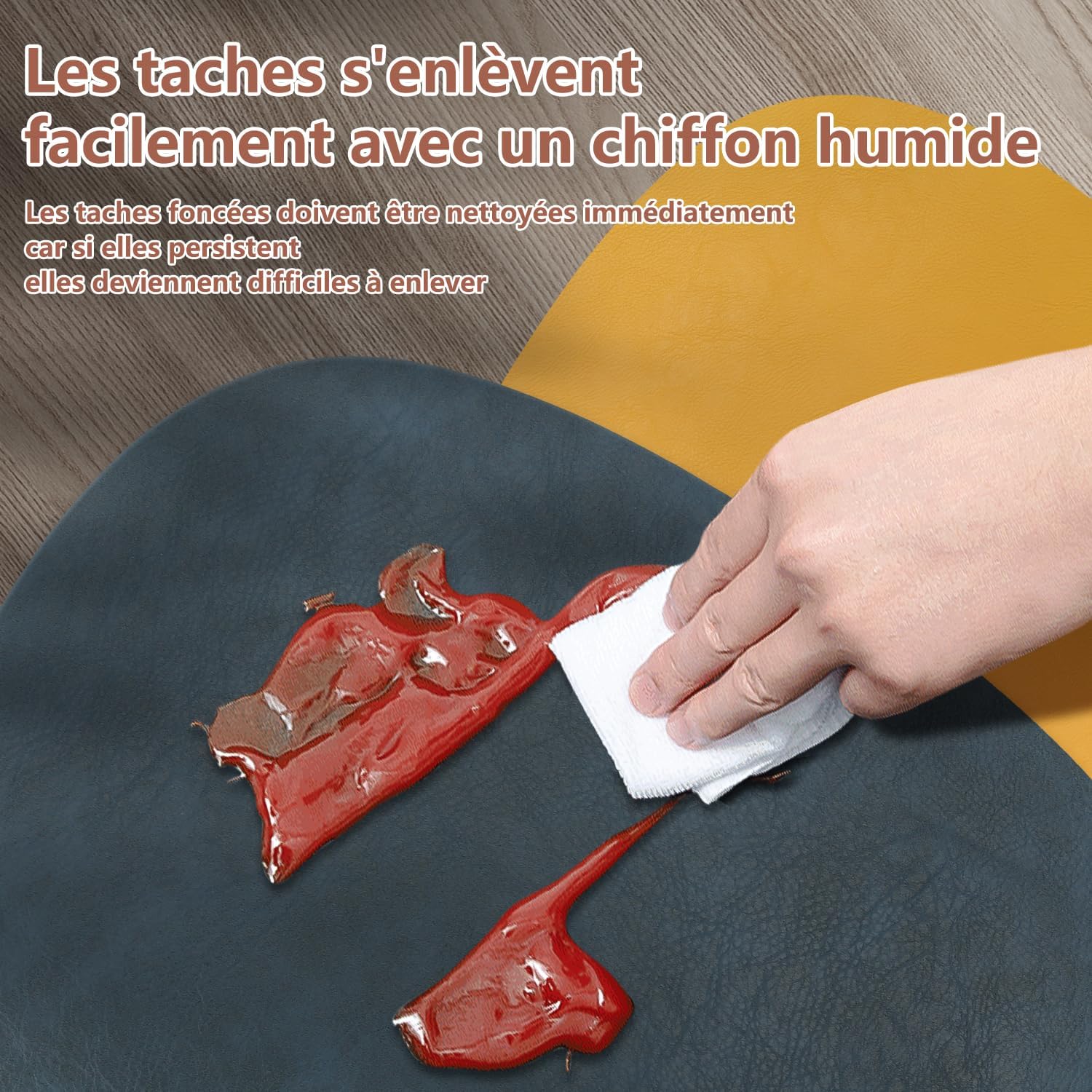 Sets de table - lot de 4, cuir PU, lavables, antidérapants, 41x33cm, bleu/jaune, ovale