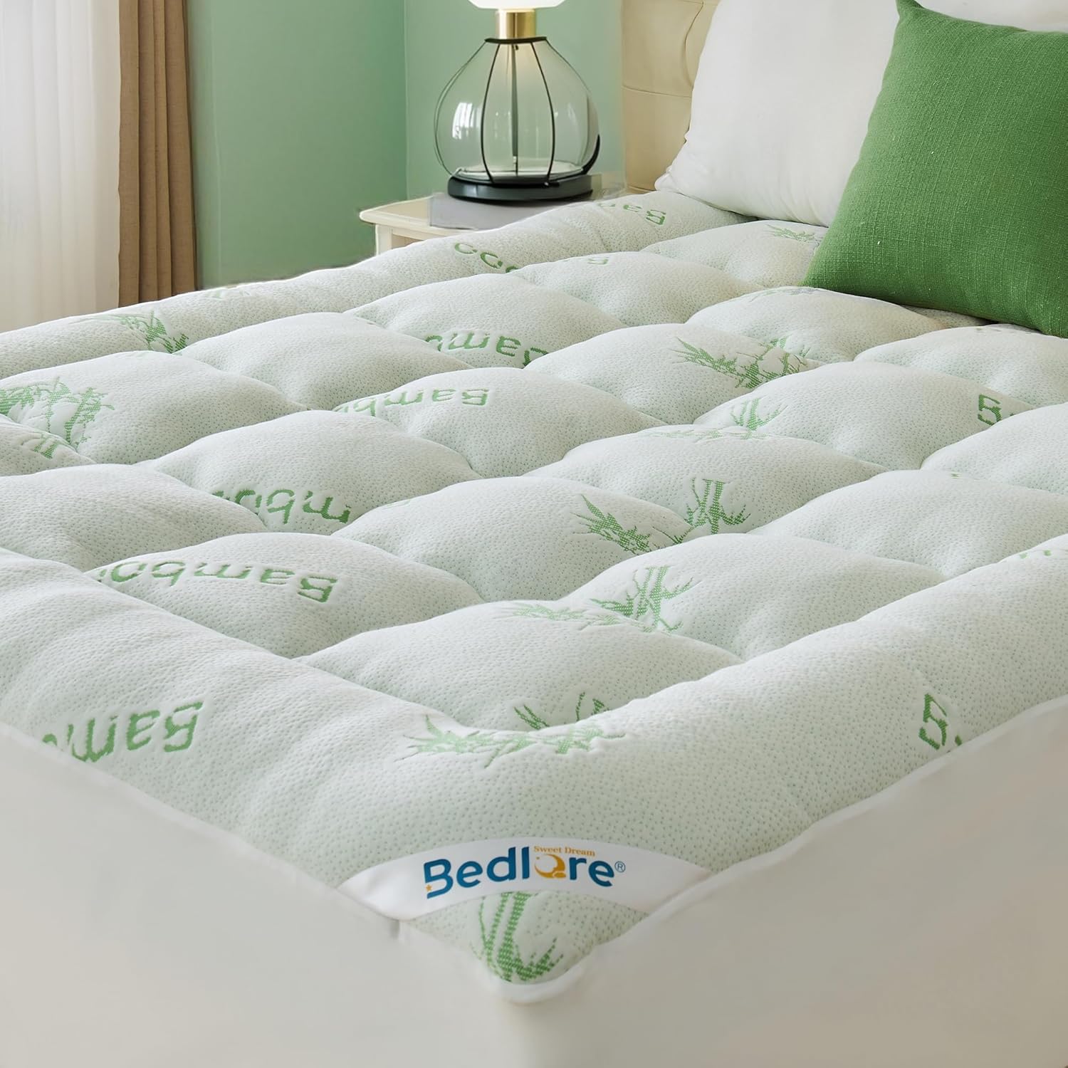 BEDLORE - Surmatelas matelassé série Bambou - 160x200 cm - respirant, bonnet 40 cm, Oeko-Tex