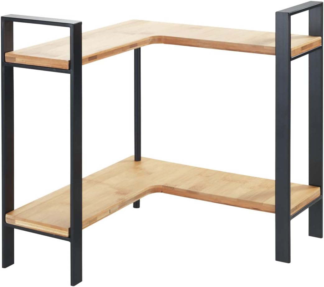 WENKO - étagère d’angle Lou - 30x33x30 cm - 2 niveaux bambou et métal