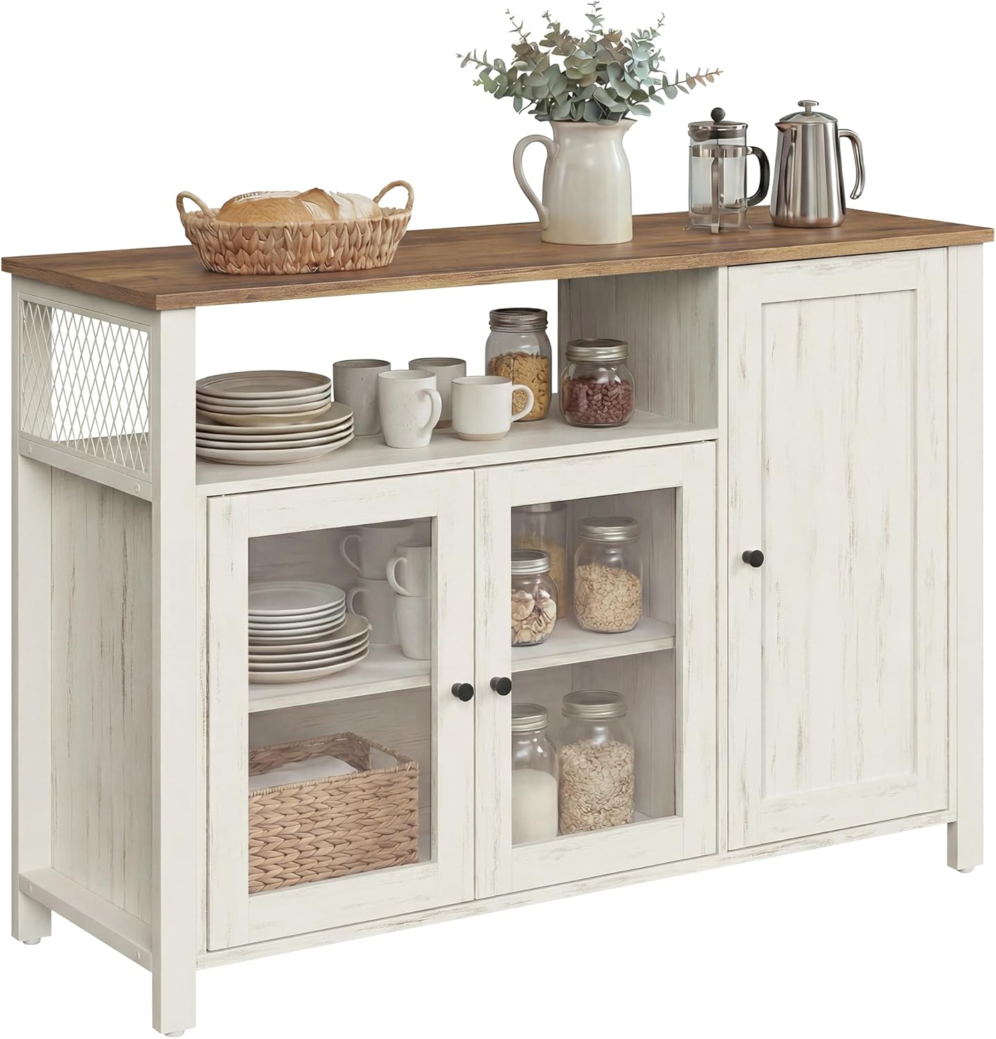 VASAGLE - Buffet série rustique - 33x110x75 cm - 3 portes, marron miel, blanc rustique - LSC096WJ02