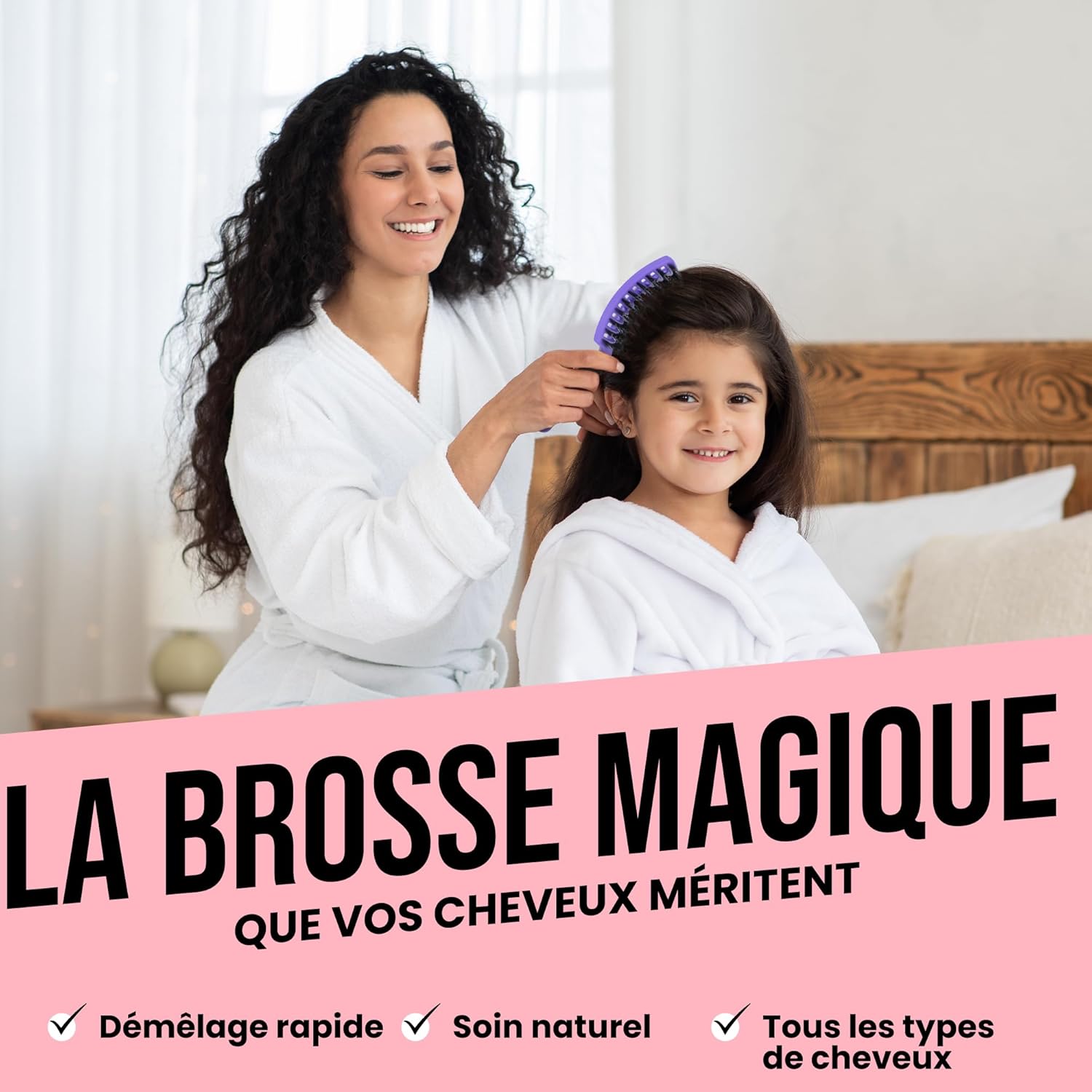 Brosse à Cheveux - Démêlante sanglier/nylon - anti-casse, anti-statique, tous types