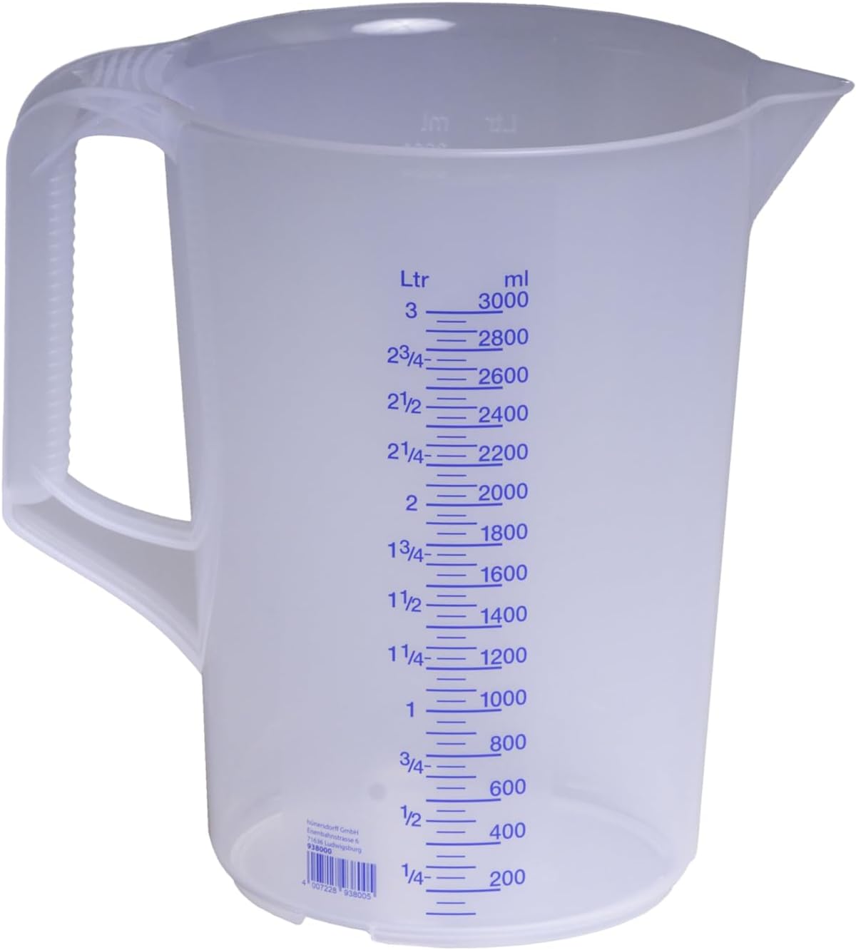 hünersdorff - verre doseur 3L - incassable, PP, gradué, lavable