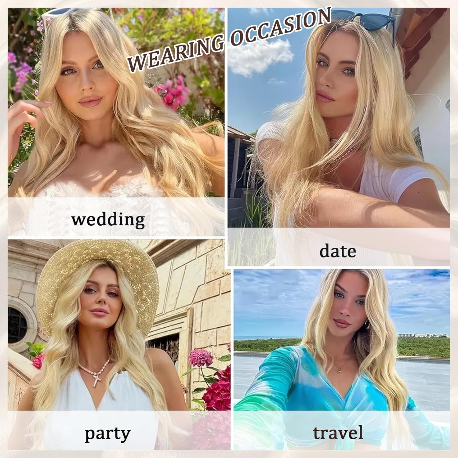 Longue Perruque - ondulée blonde 70cm - raie moyenne, synthétique